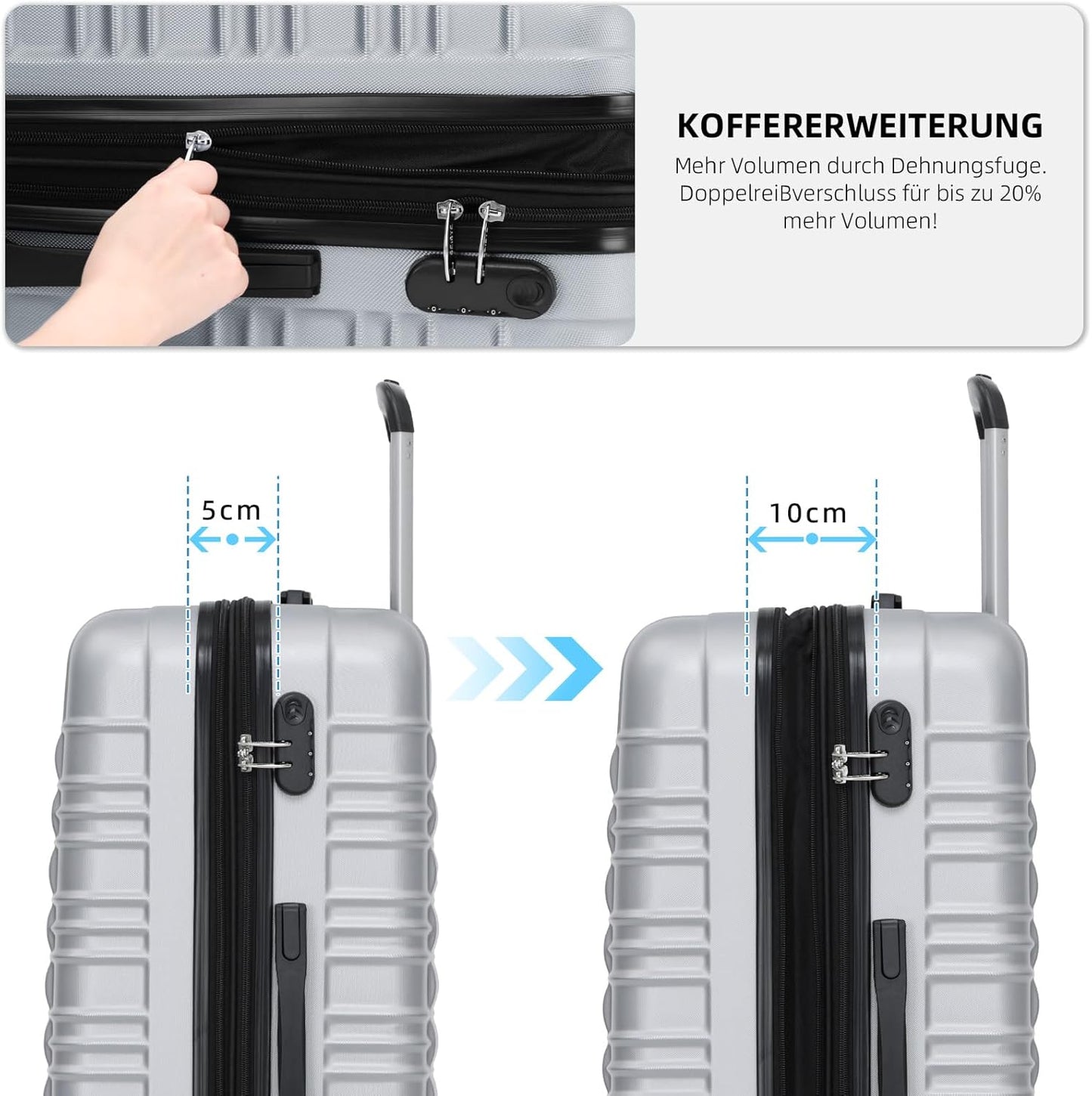 2088 Zwillingsrollen Hartschalenkoffer, erweiterbar, Silber L
