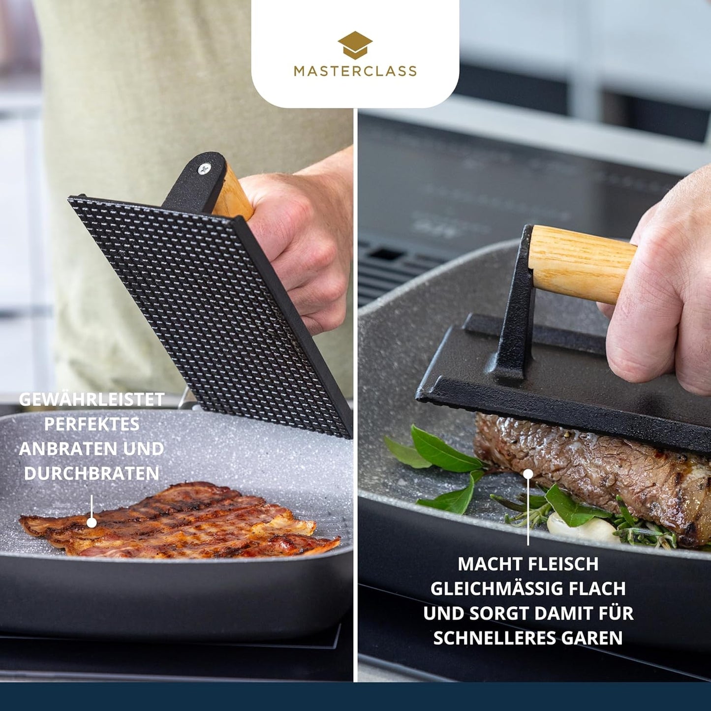 Gusseisen Grillpresse mit Holzgriff