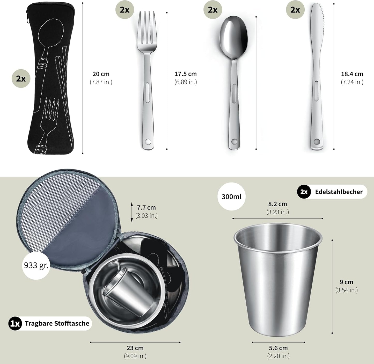 Campingbesteck-Set für 2 Personen, Für 2 Personnen