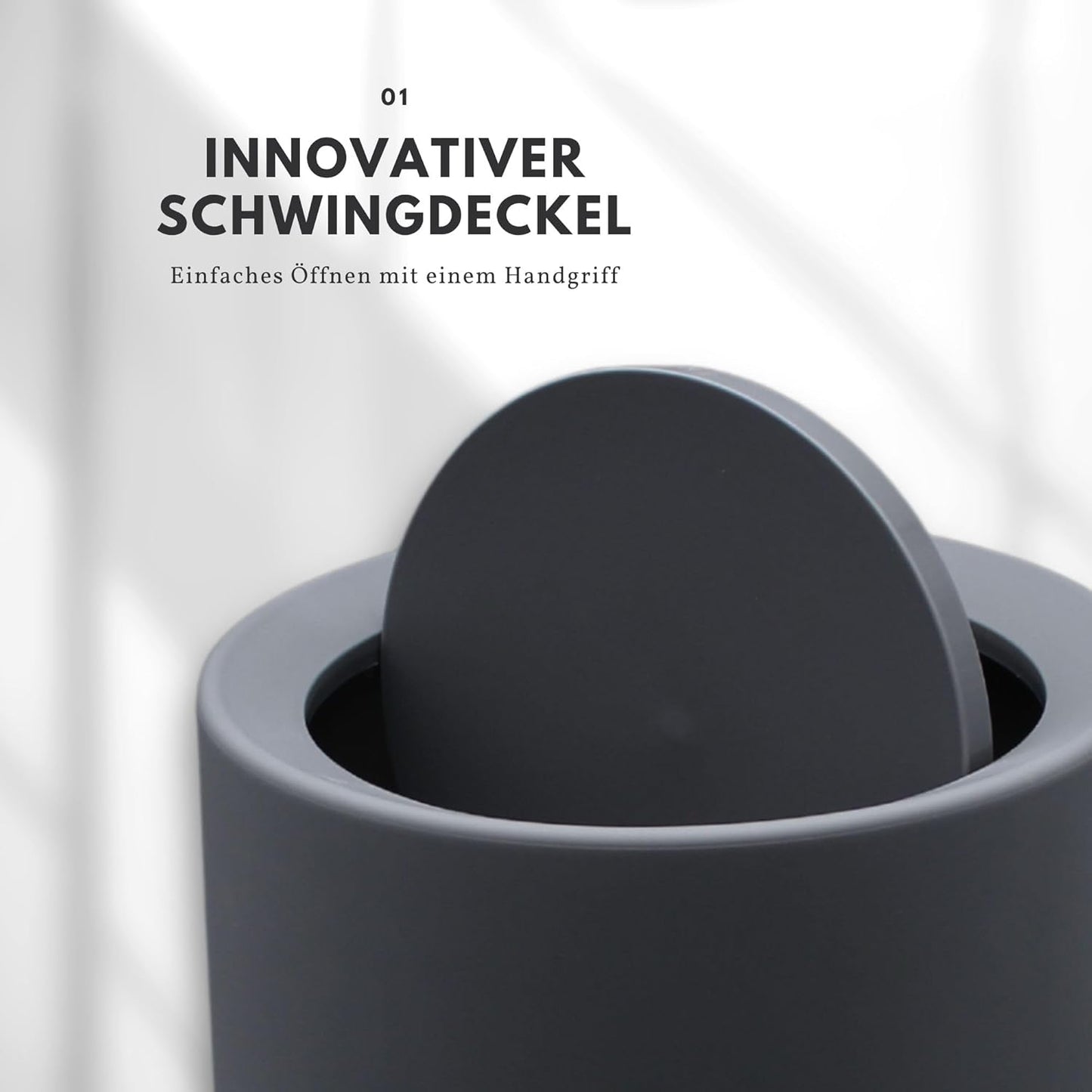 Mülleimer mit Schwingdeckel, 12l mit Deckel Grau