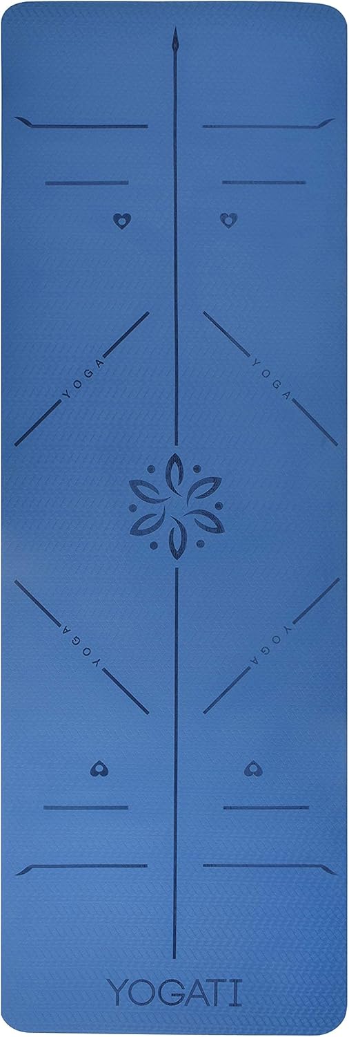 Rutschfeste Yogamatte mit Ausrichtungslinien, blau