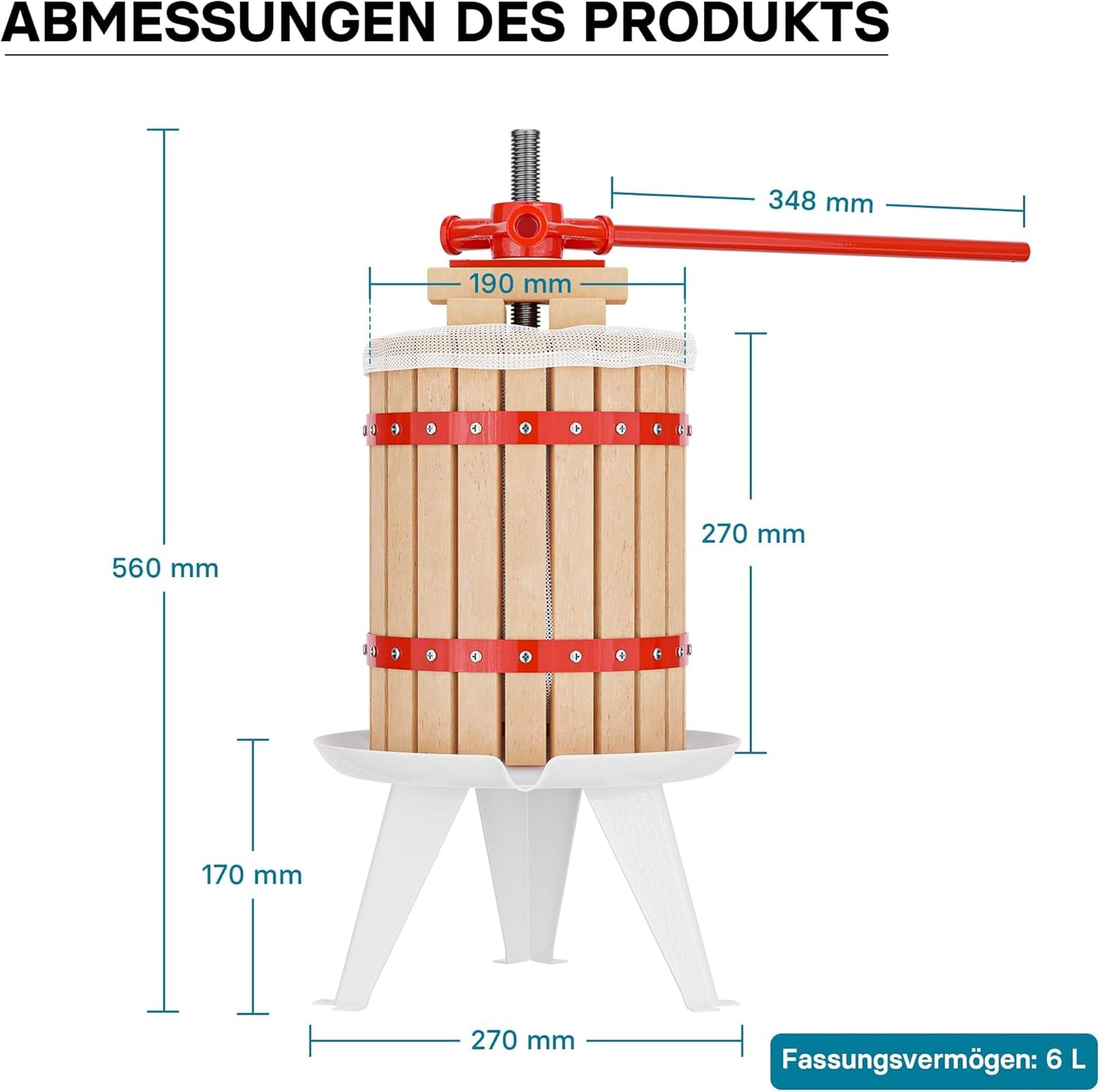 Manuelle Obstpresse, 6 l + 1 Presstuch|Manuell