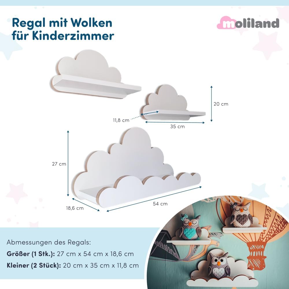 Wandregal-Set für Kinderzimmer (3-teilig), Minorka Elegance