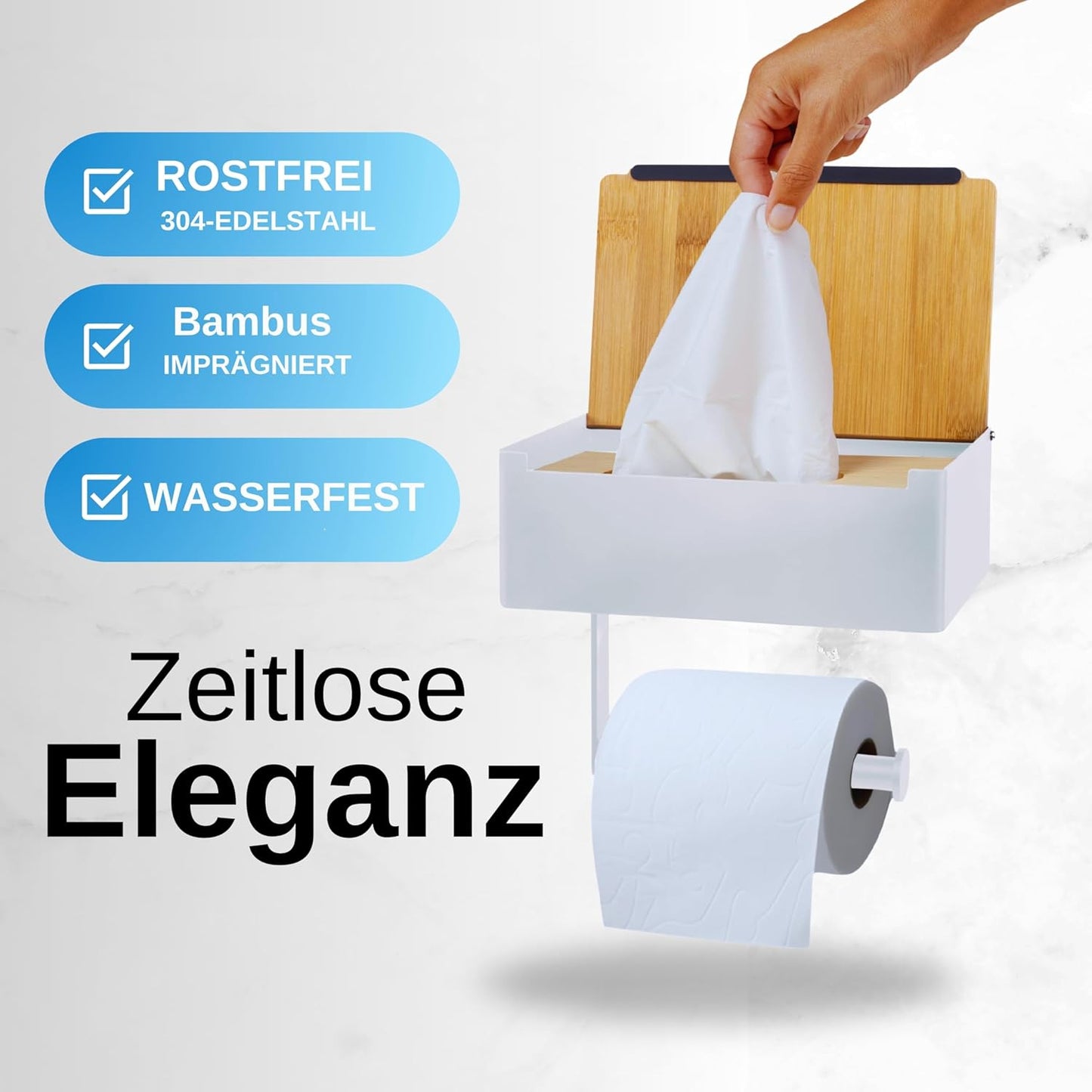 Toilettenpapierhalter mit Feuchttücherbox, Weiß-bambus