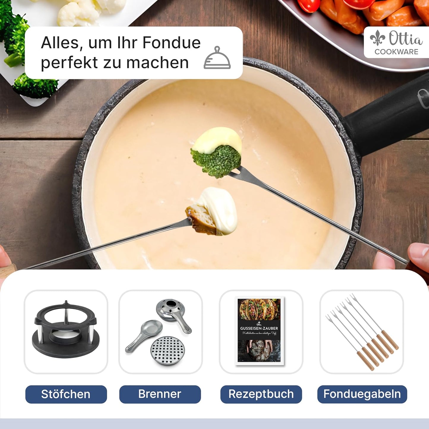 Fondue-Set aus Gusseisen, Schwarz