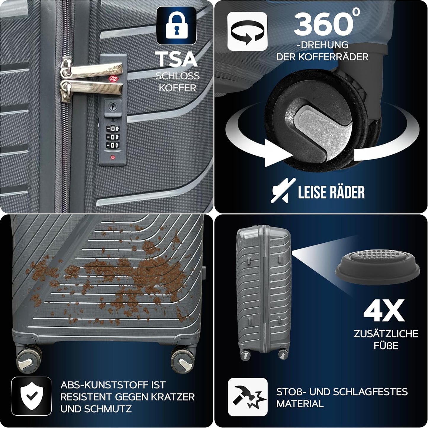 3-teiliges Hartschalenkoffer-Set, Grau V3 Set