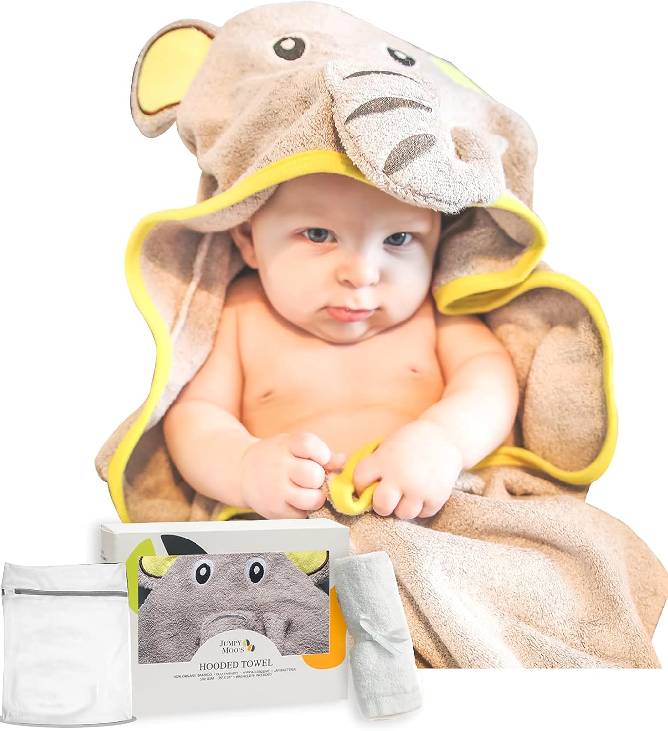 Baby Handtuch glücklicher Elefant mit Kapuze und Waschlappen, Glücklicher Elefant