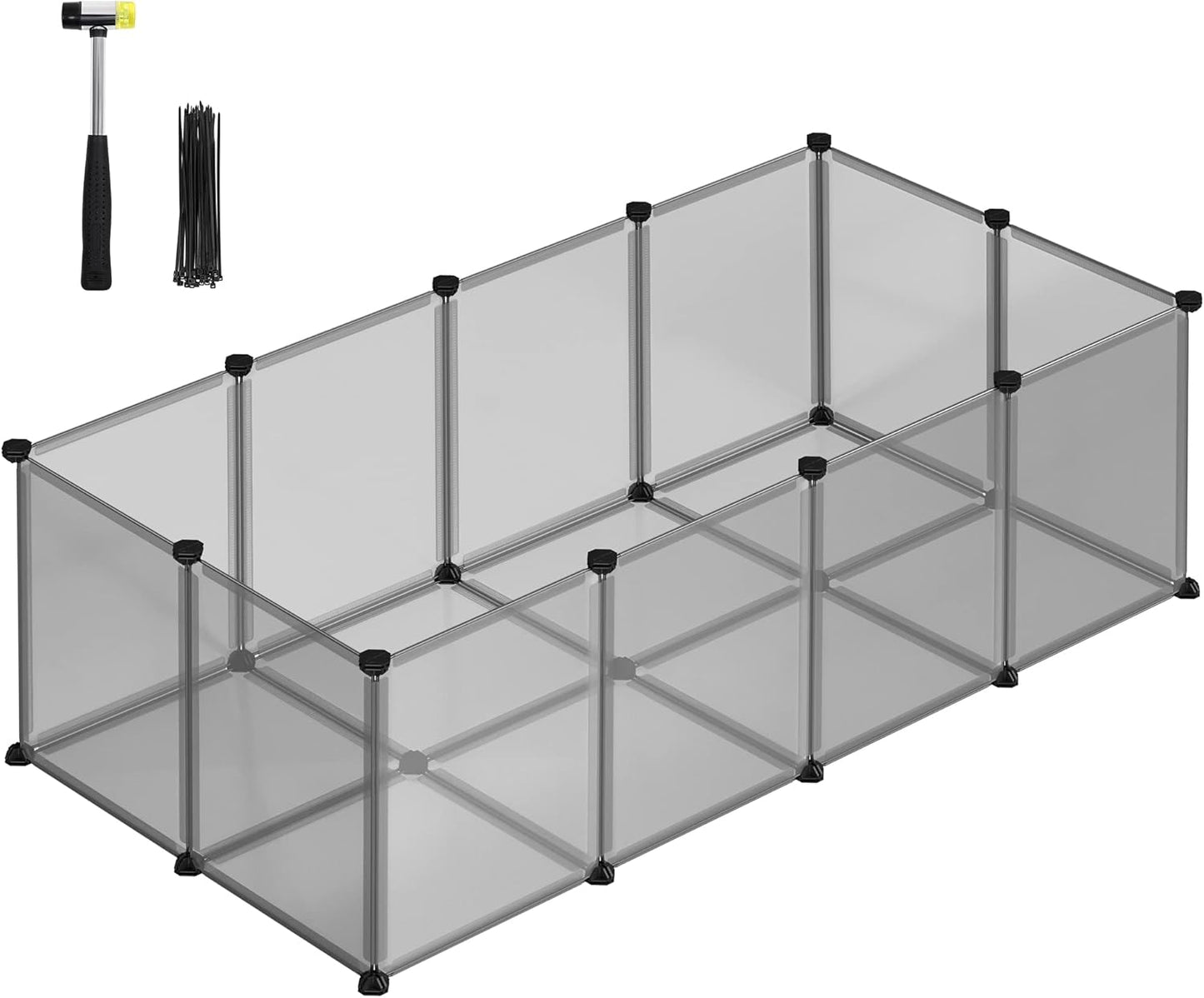 Freigehege mit Bodenplatten für Kleintiere, 143L x 73B x 46H cm Grau