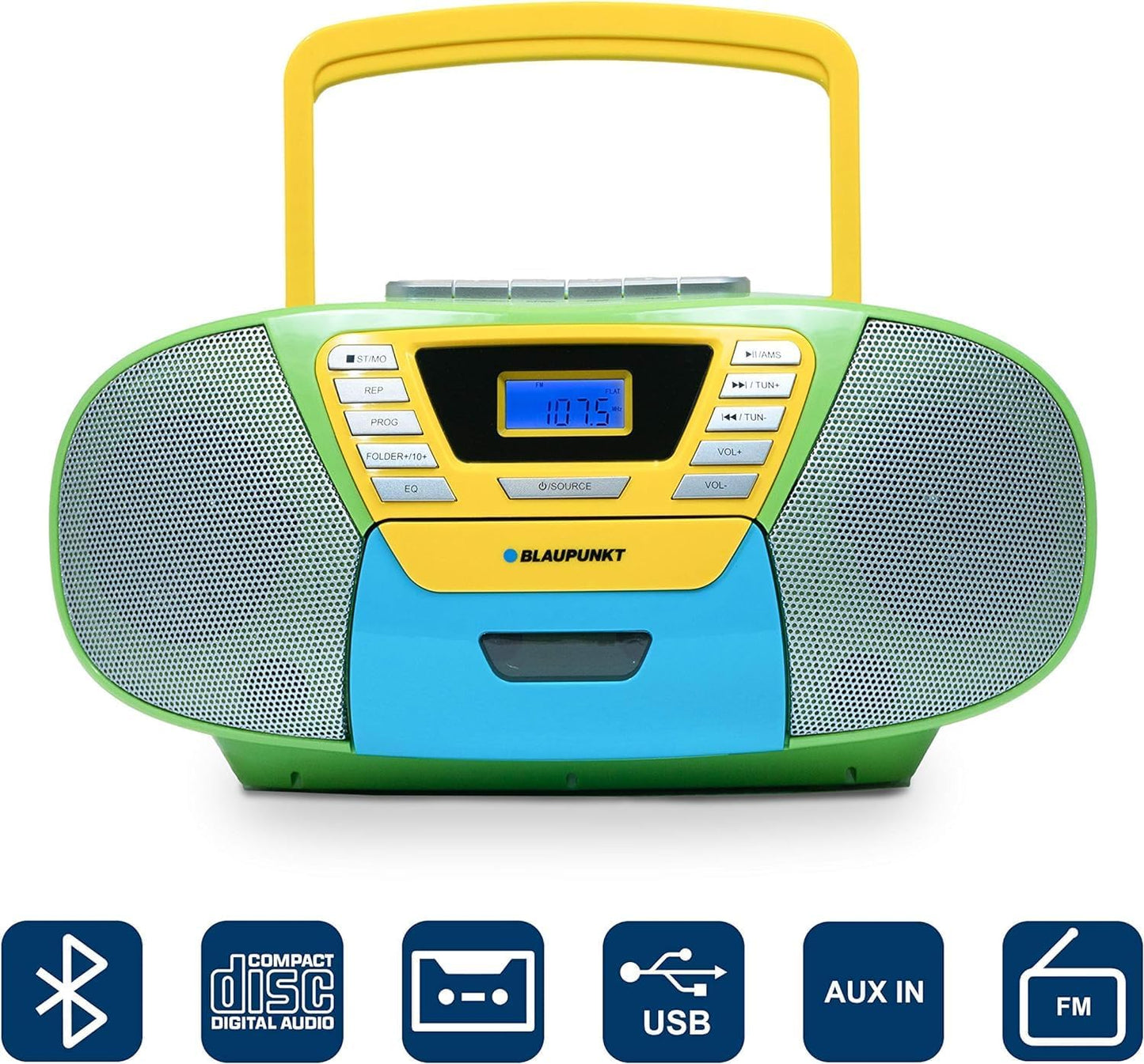 Tragbarer CD-Player mit Bluetooth und USB, Bunt