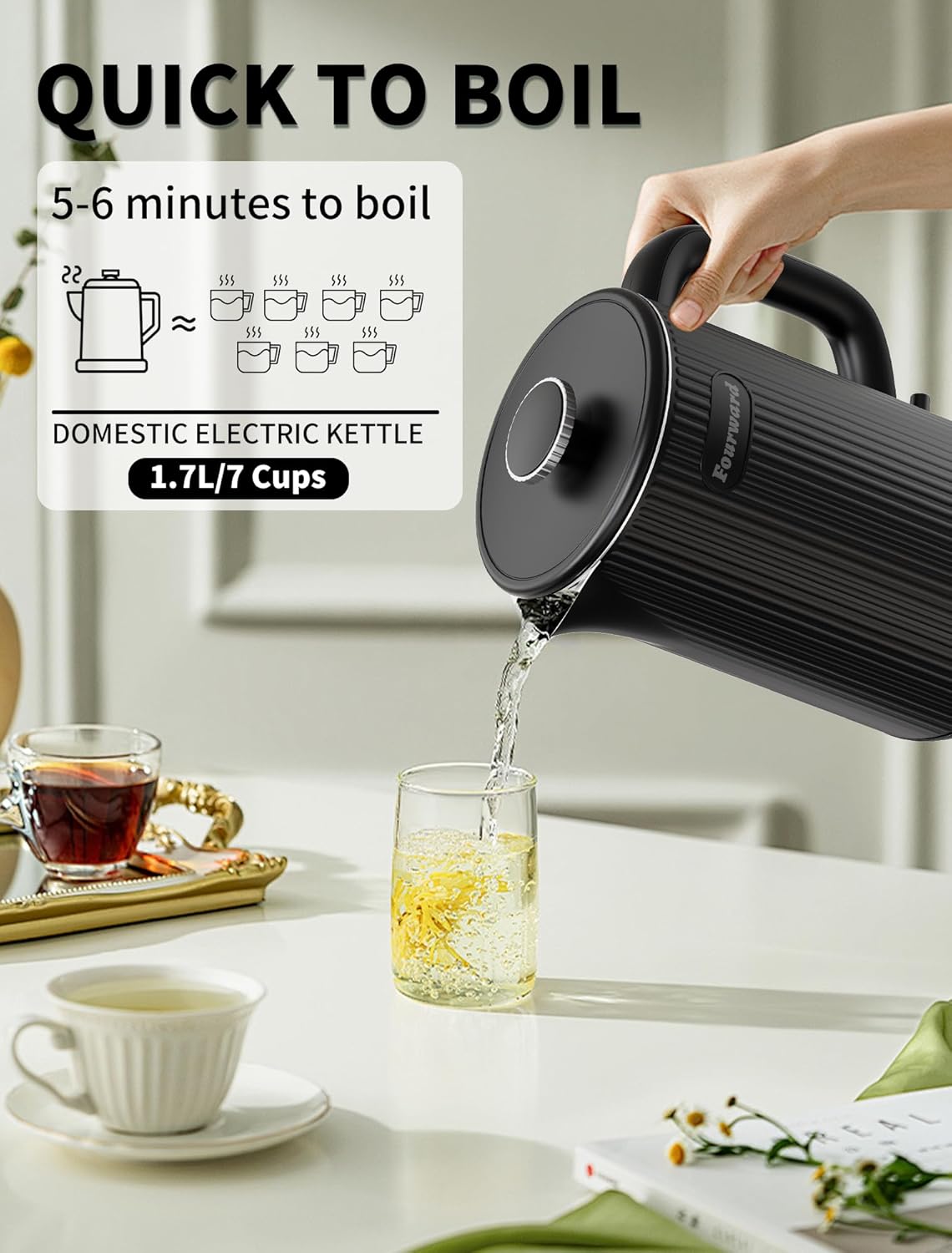 Wasserkocher mit Schnellkochfunktion, Schwarz