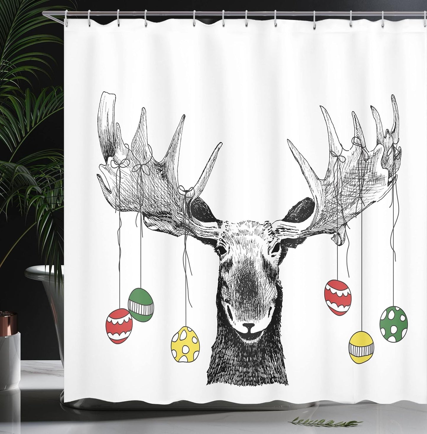 Weihnachtlicher Duschvorhang-Set mit Haken, H180 x B175 cm (1er Pack) Mehrfarbig Grau