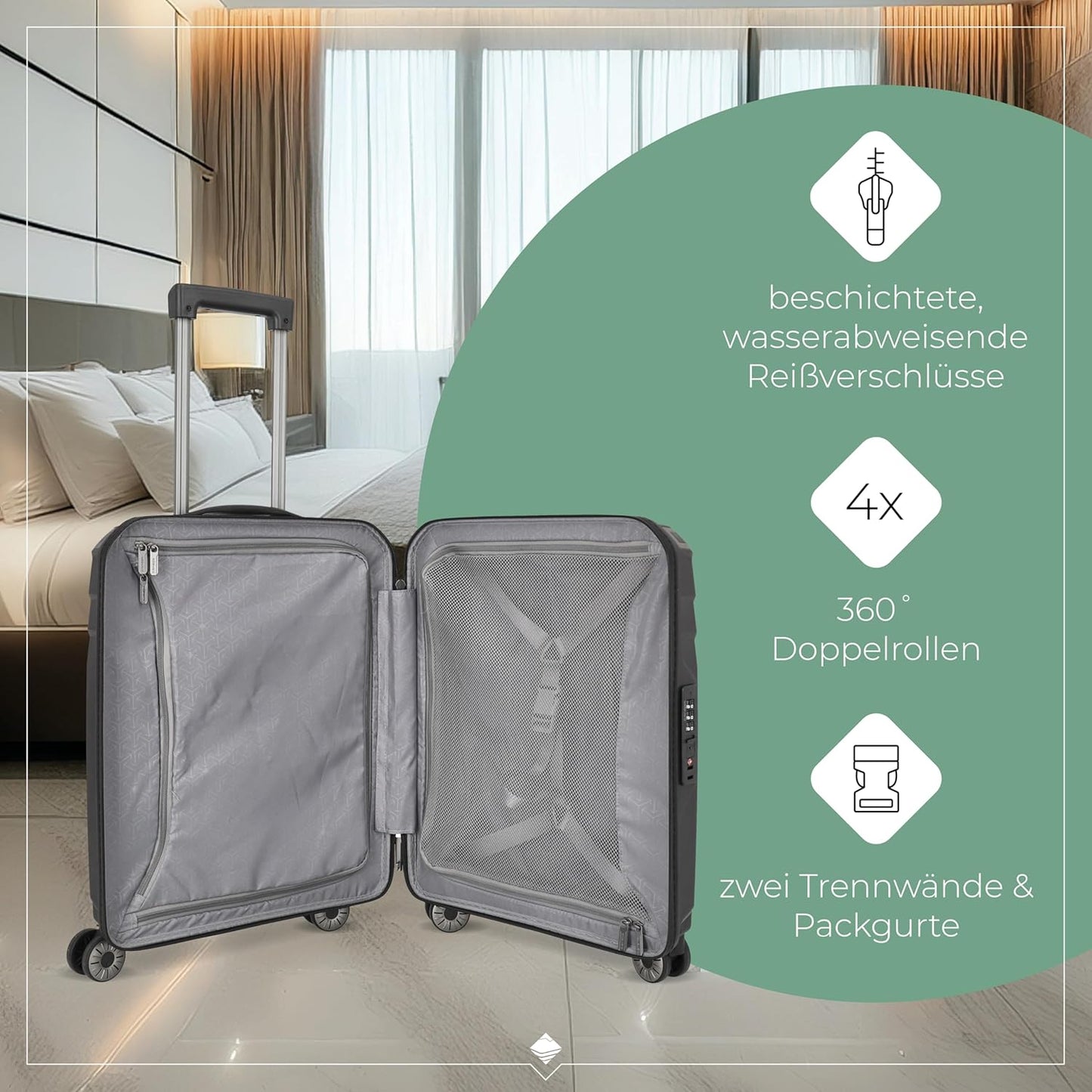 3-teiliges Hartschalenkoffer Set ELVAA mit TSA Schloss, Schwarz, Koffer Set (L/M/S)