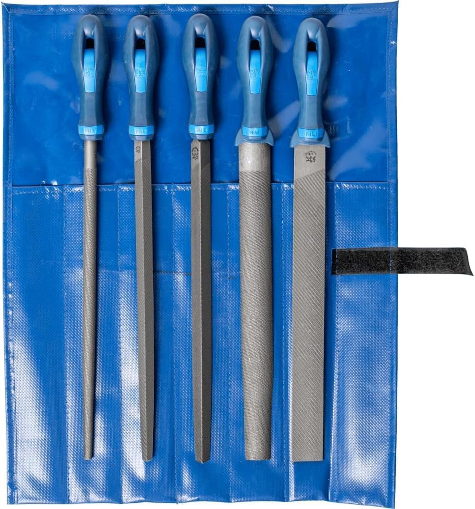 Werkstattfeilen-Set in Rolltasche (5-teilig), Werkstattfeilen-Set in PVC-Rolltasche Kreuzhieb H1 Länge 300mm