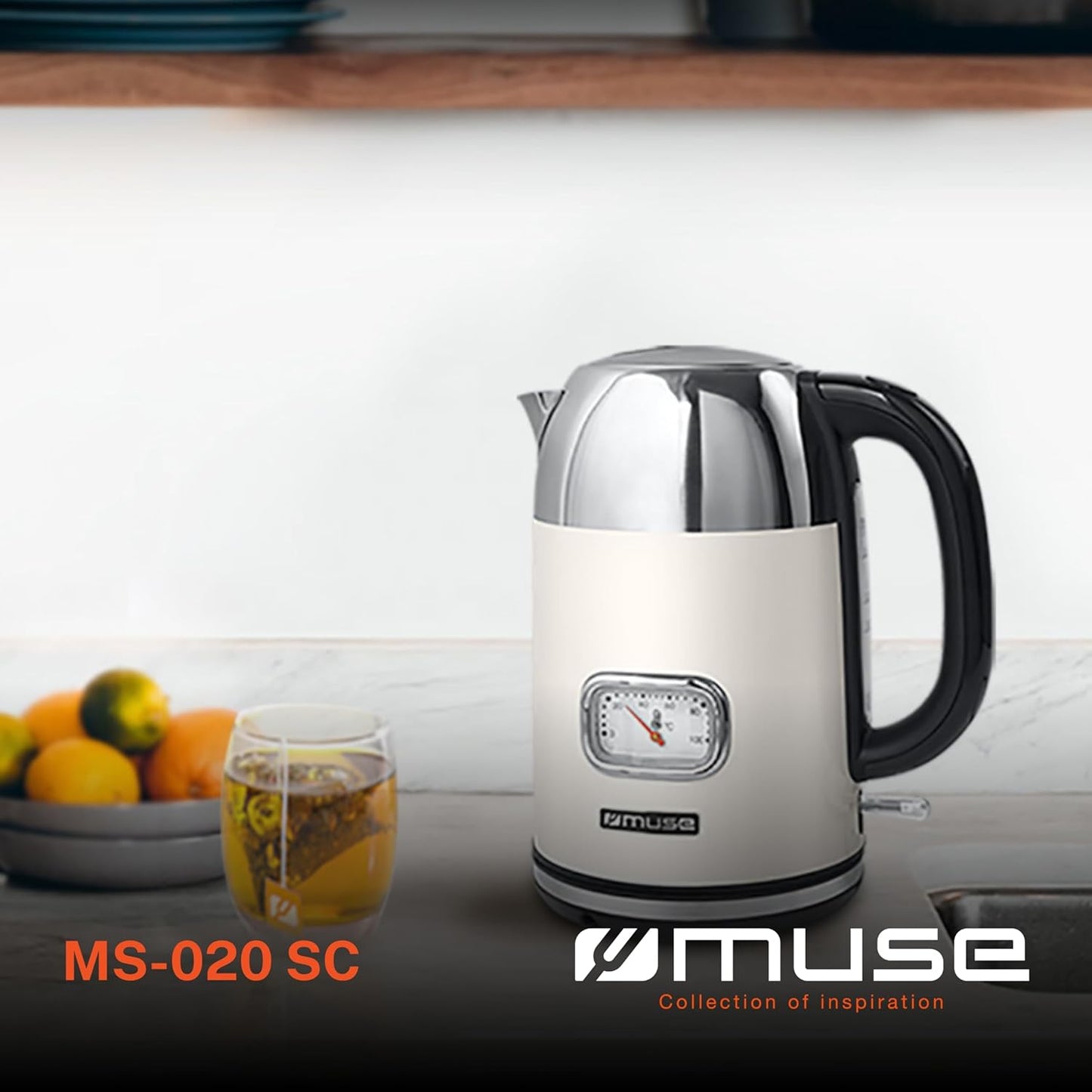 Retro MS-020 SC Wasserkocher mit Analoganzeige, Beige