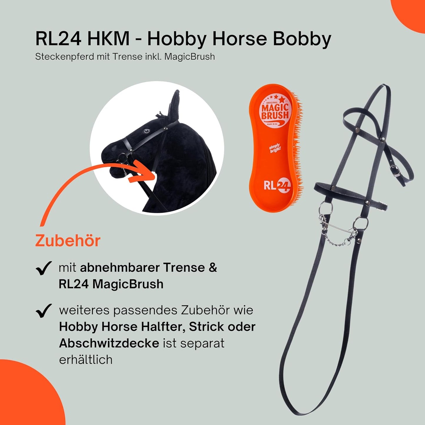 Steckenpferd Bobby mit Trense & MagicBrush, Bobby (Schwarz)