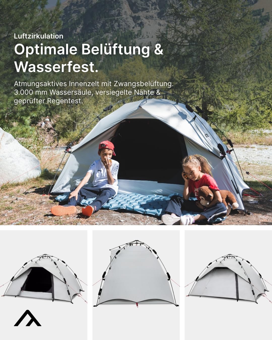 Sekundenzelt für zwei Personen mit Schnellaufbau-System, Dark Series