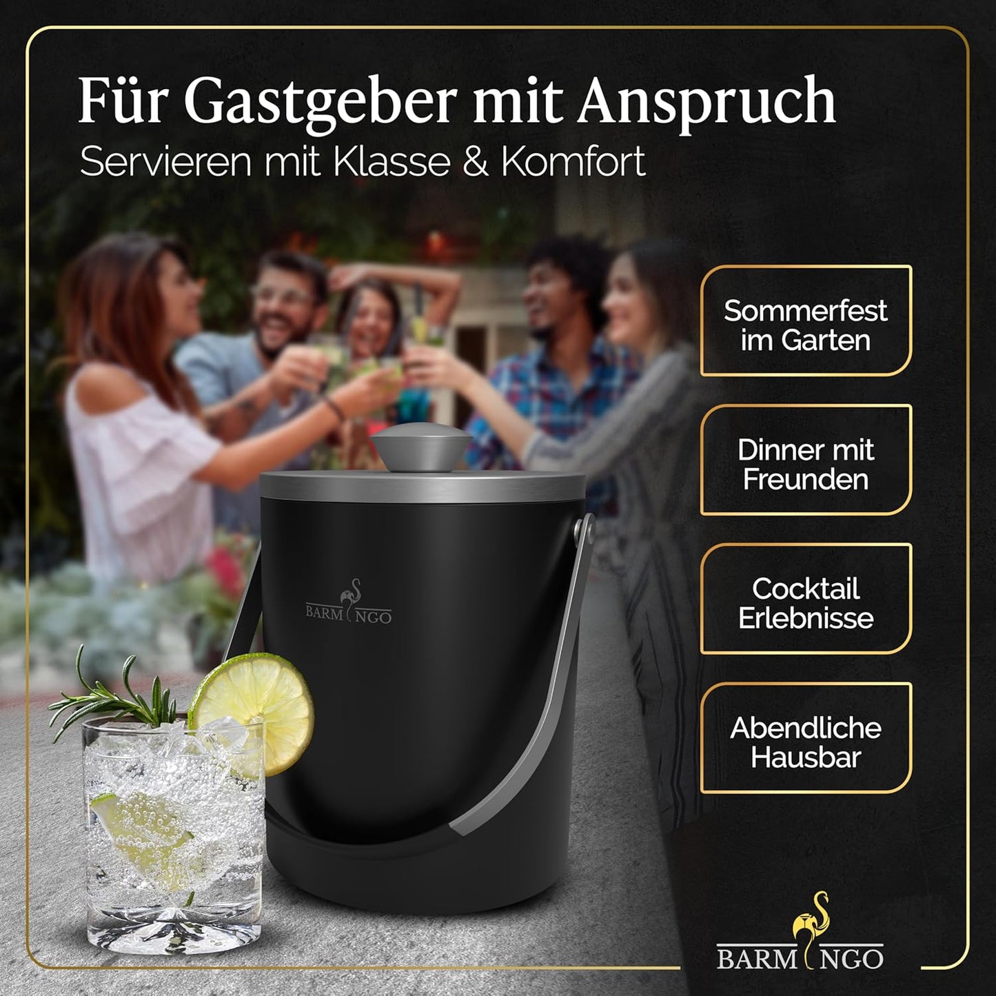Eiswürfelbehälter mit Deckel, Schwarz-Silber