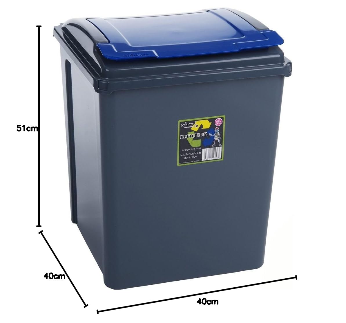 Recyclingtonne mit abnehmbarem Deckel, Blau, 1 x 50 Liter