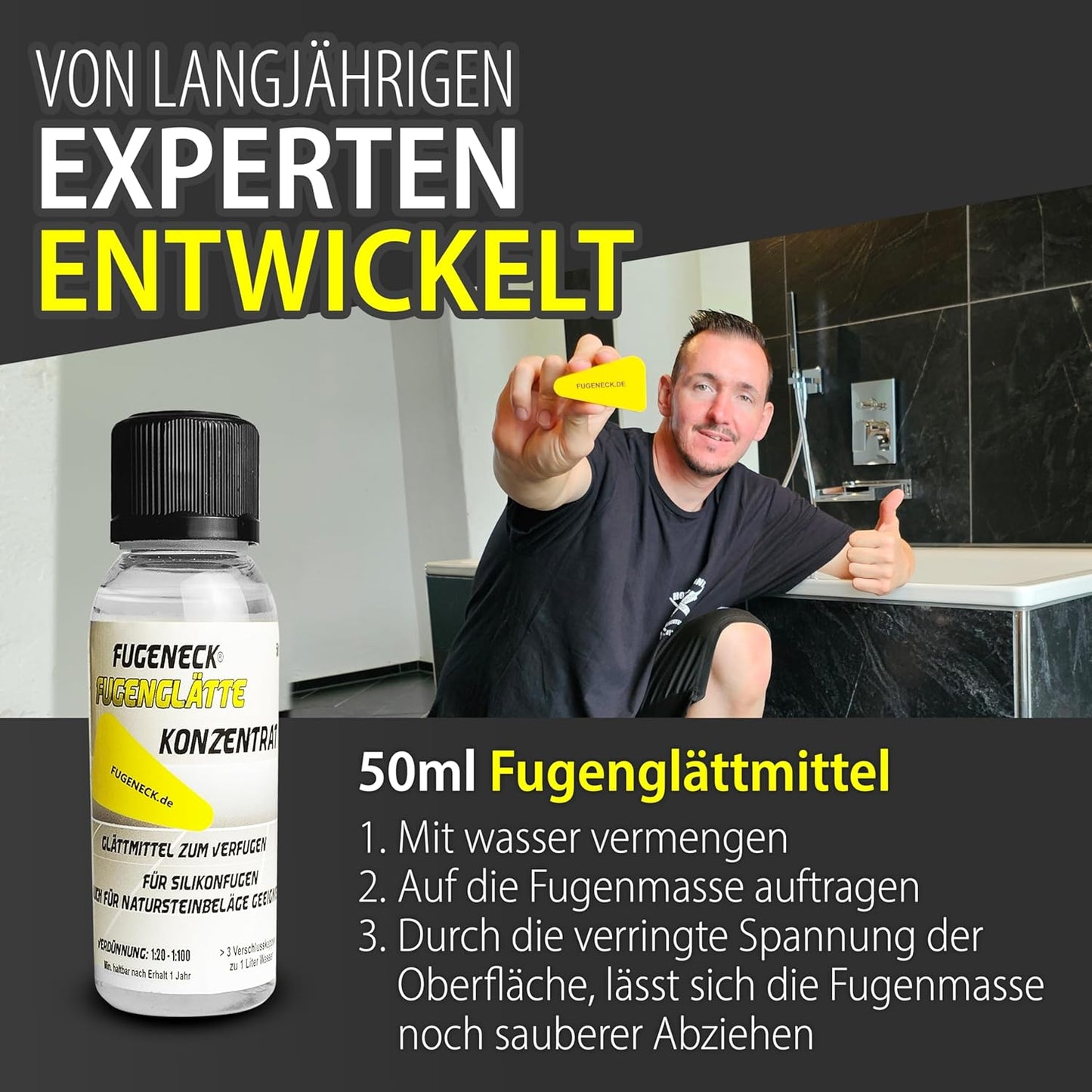 Fugenabzieher Set mit Glättmittel und Anleitung, FUGENECK + Glättmittel Sprühflasche