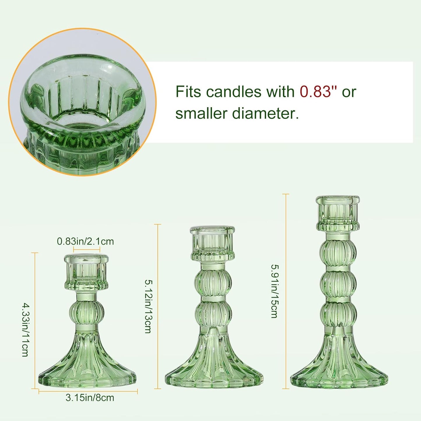 3er-Set Glas-Kerzenhalter für Esstisch, Grün