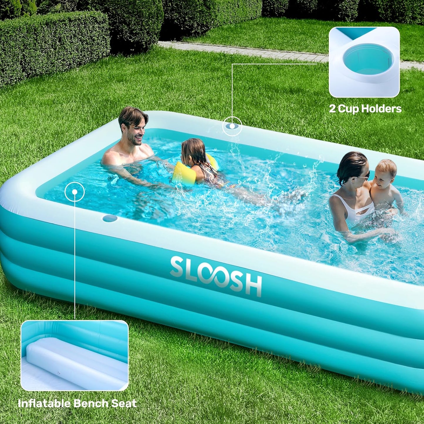 Aufblasbarer Familienpool mit Sitzen, Cyan