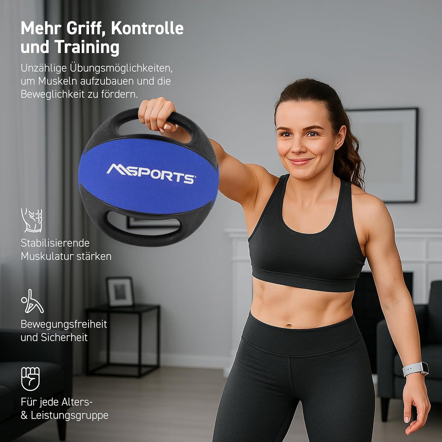 Medizinball mit Griffen, 8 kg - Königsblau