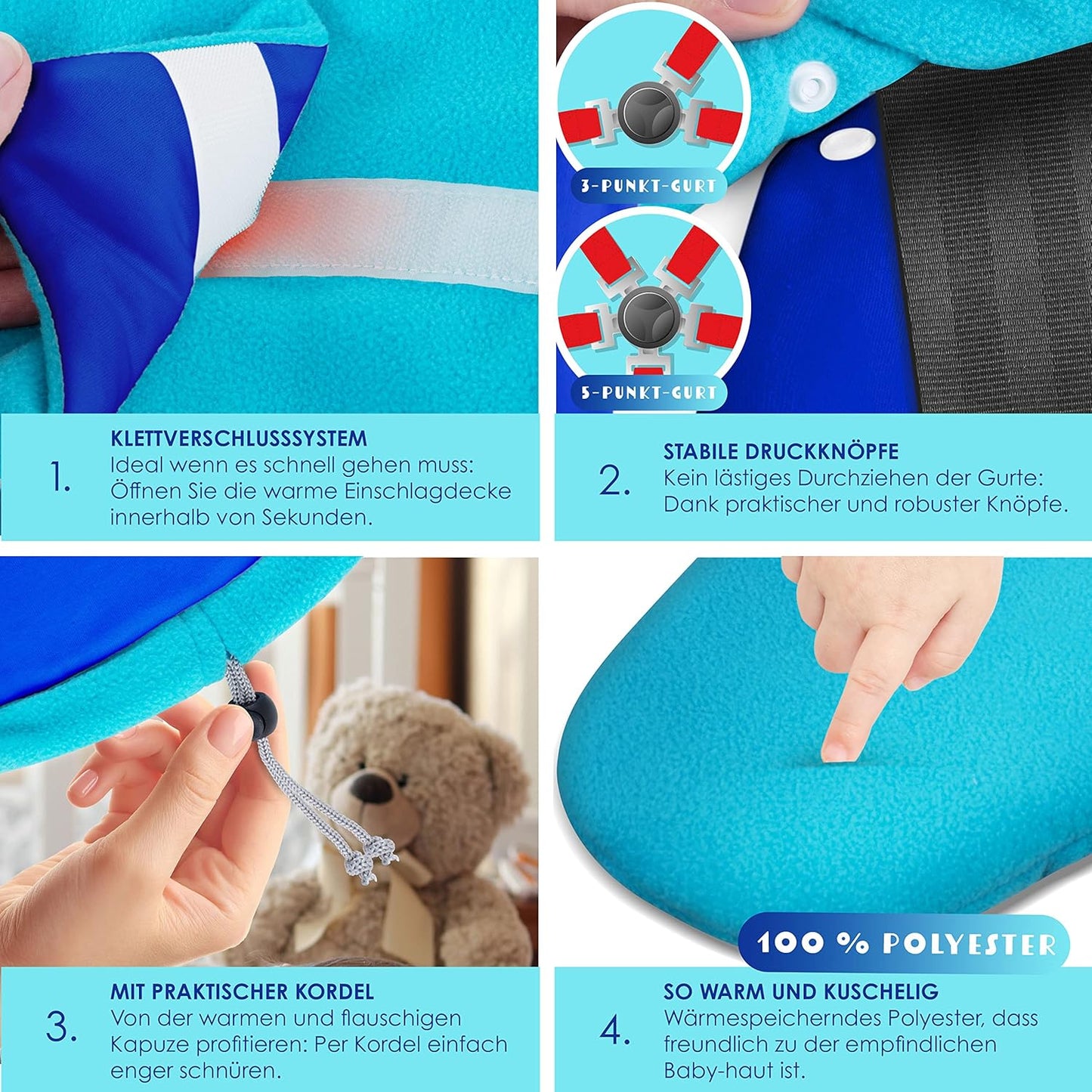 Einschlagdecke für Babyschale & Kinderwagen, Aqua / Marineblau