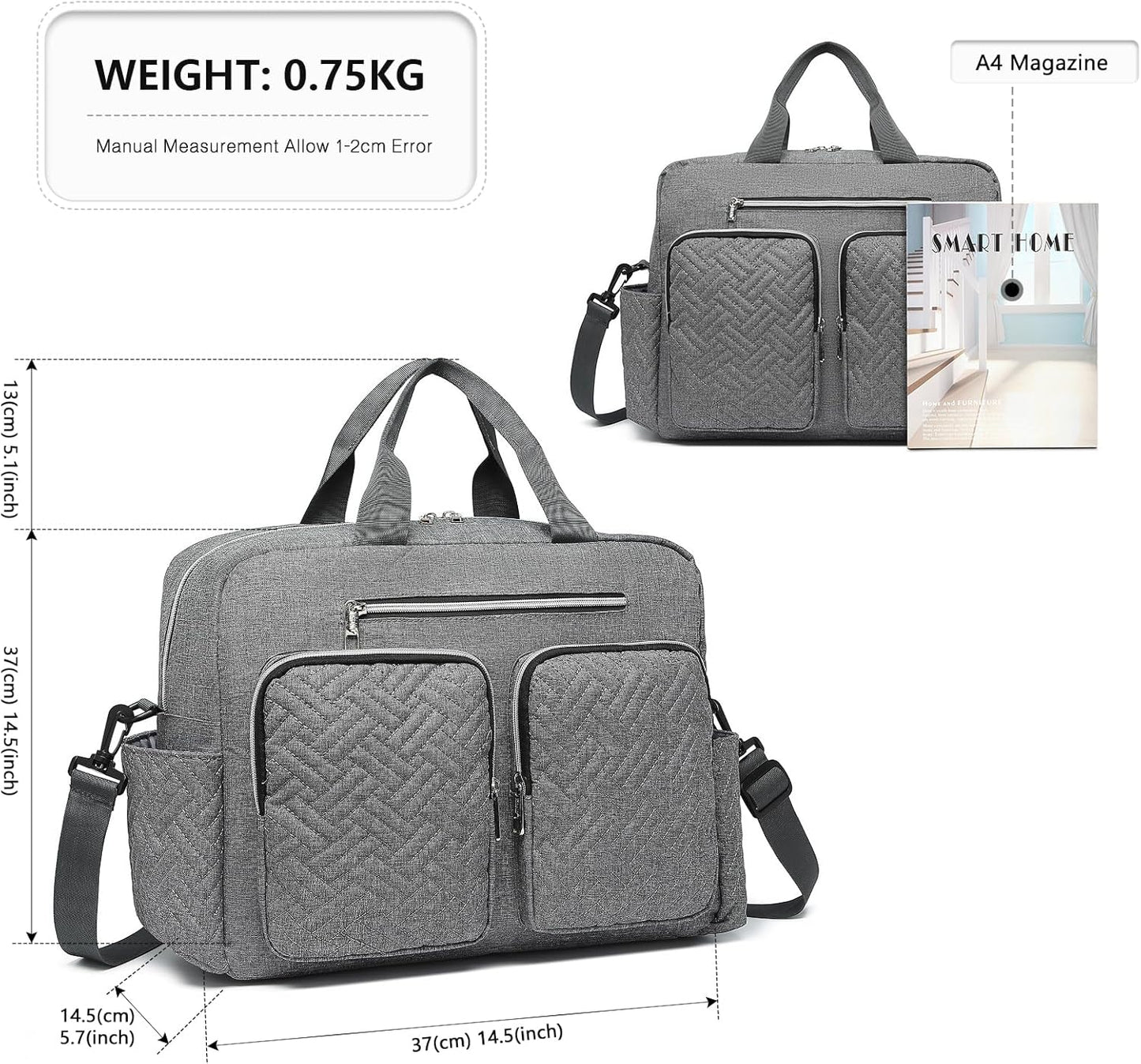 Baby-Wickeltasche mit Wickelauflage und isolierten Taschen, Große Tasche mit Wickelauflage Grau