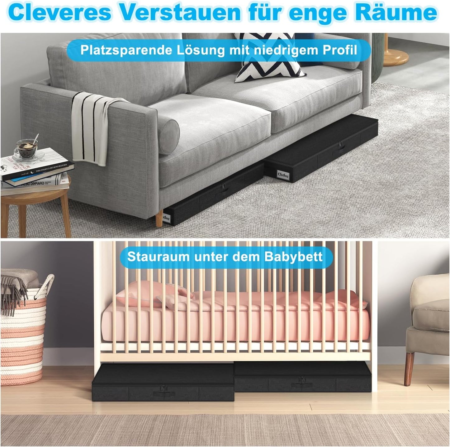 4er-Set faltbare Unterbett-Aufbewahrungsboxen, Schwarz-4pcs