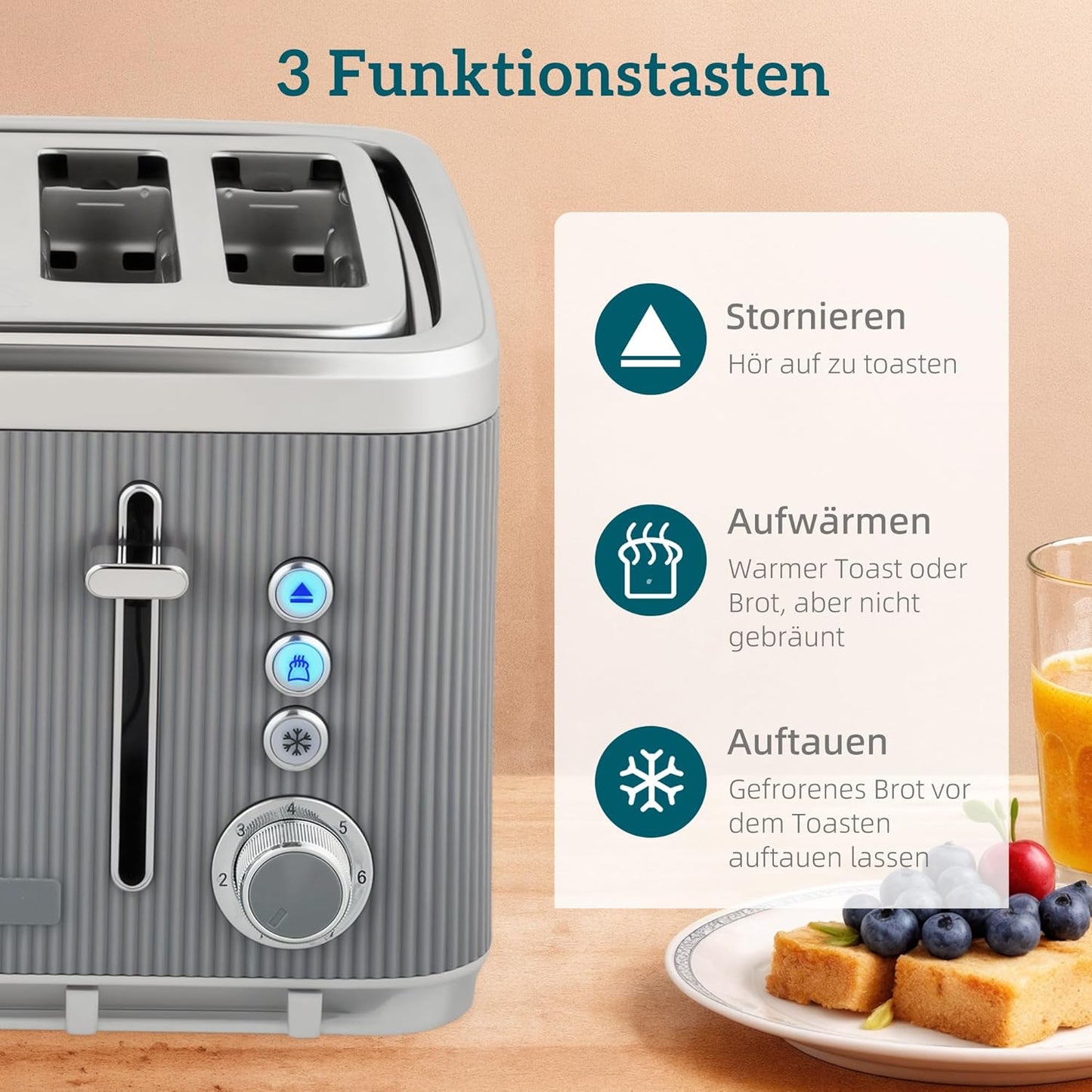 Wasserkocher & Toaster Set mit Edelstahl-Innenraum, Grau
