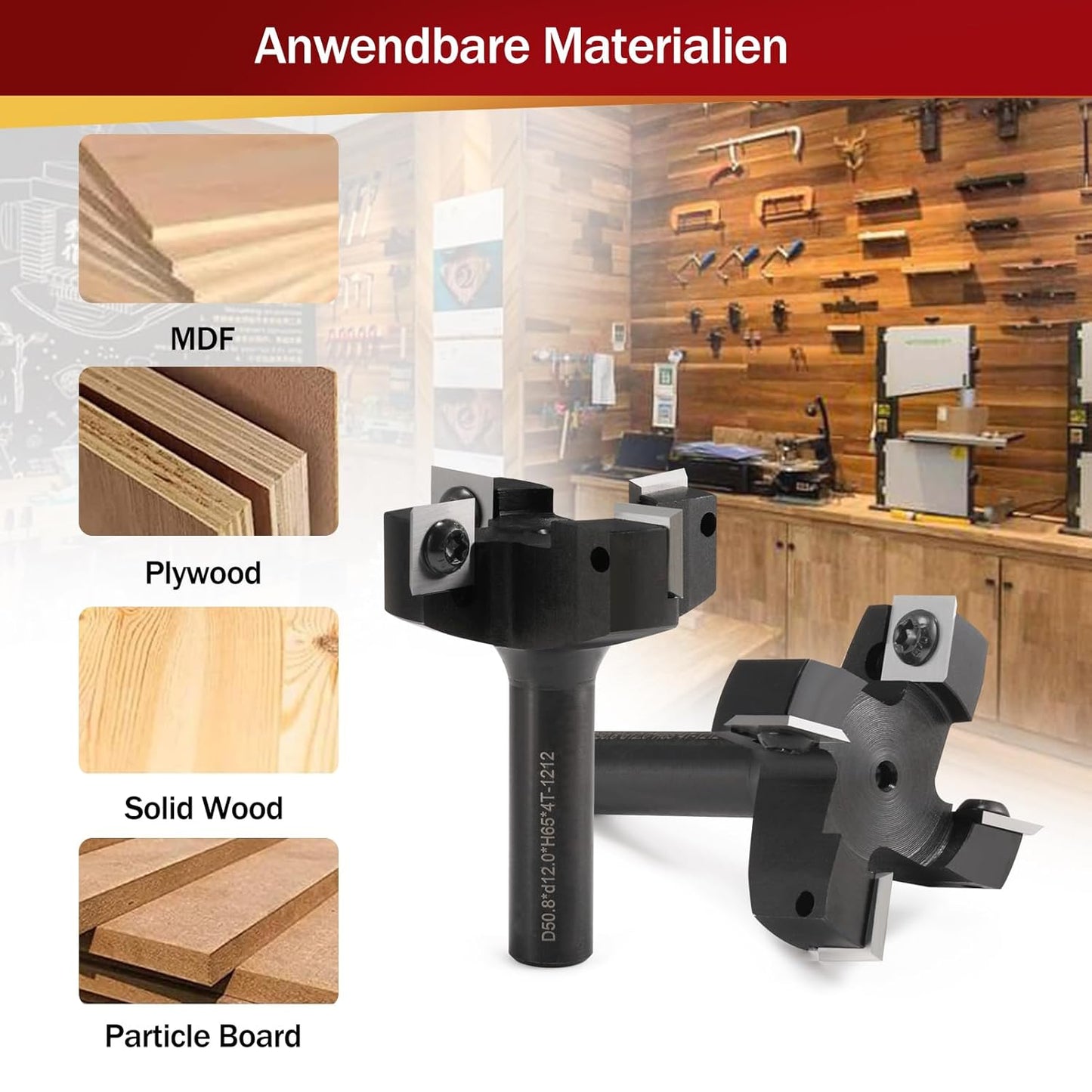 Planfräser mit 10 austauschbaren Hartmetallmessern, S=12,D=50.8 4 Flöten