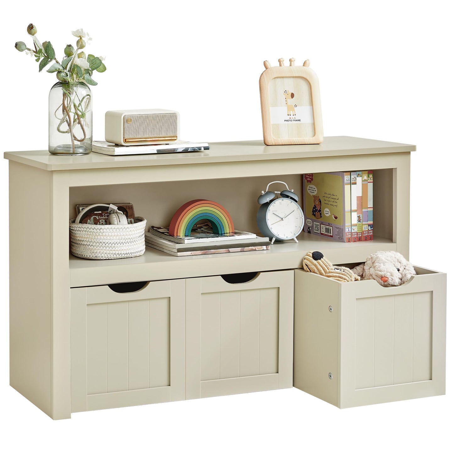 Kinder-Spielzeugregal mit Aufbewahrungsboxen und Rollen, Beige / Sandfarben 3 drawers
