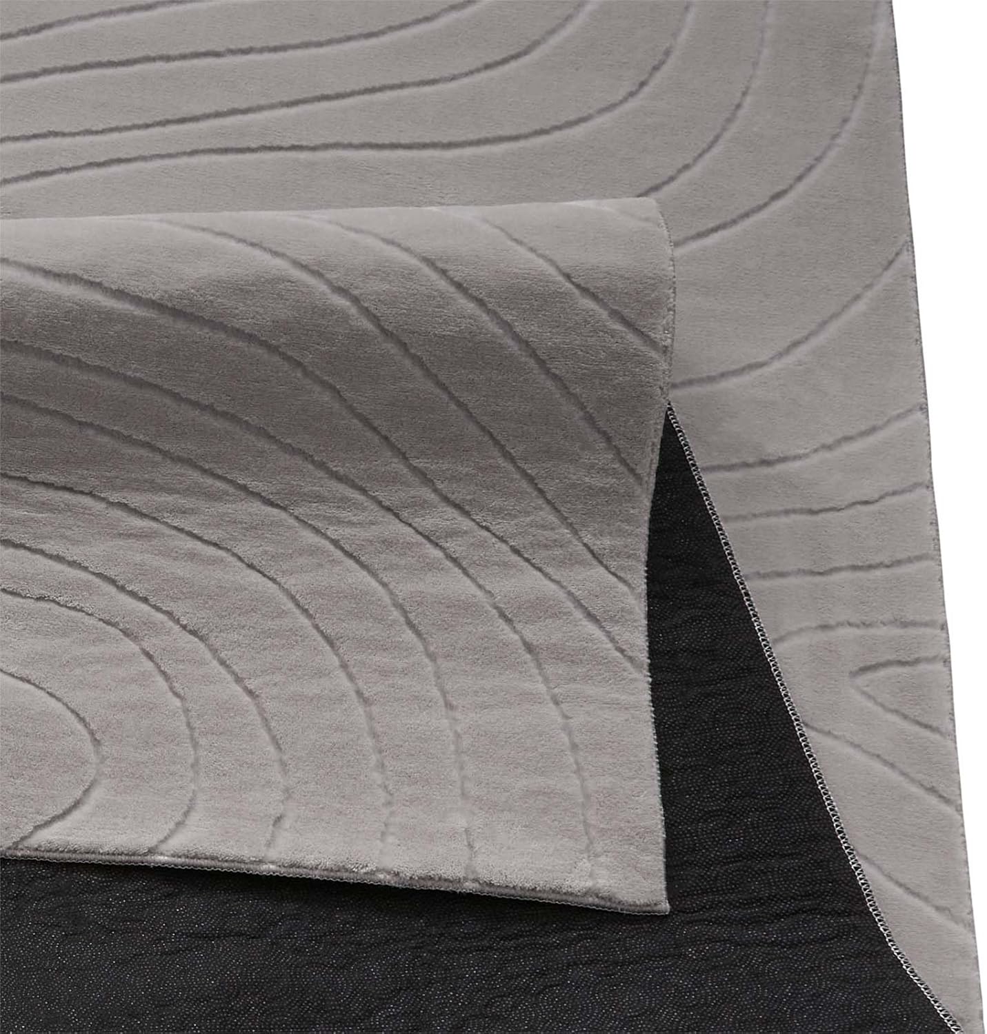 Waschbarer Badvorleger, 80x150 cm, Grau Abstrakte Wellen 80 x 150 cm (Rechteckig)