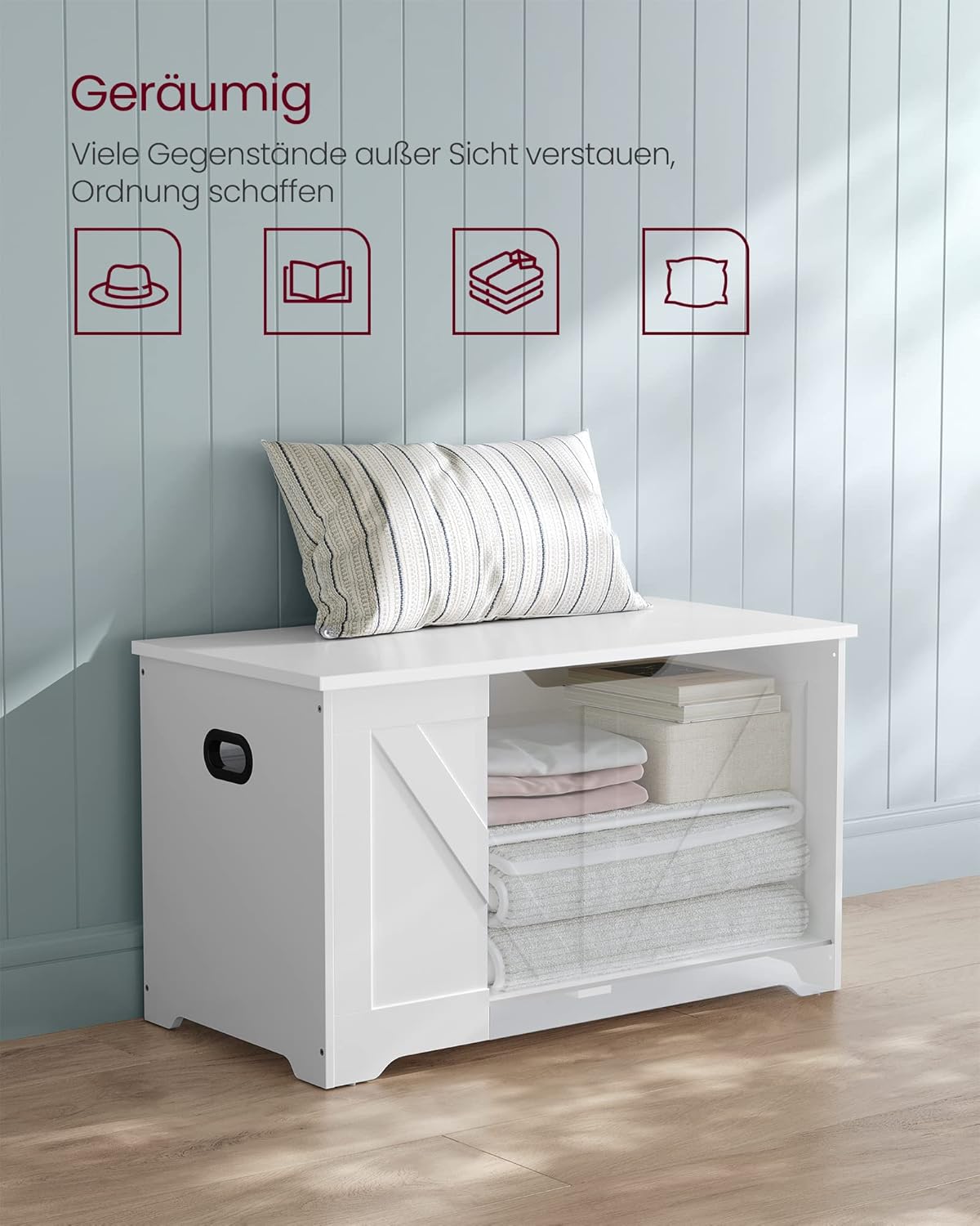 Schuhbank mit Stauraum und Sicherheitsscharniere, 80B cm Wolkenweiss