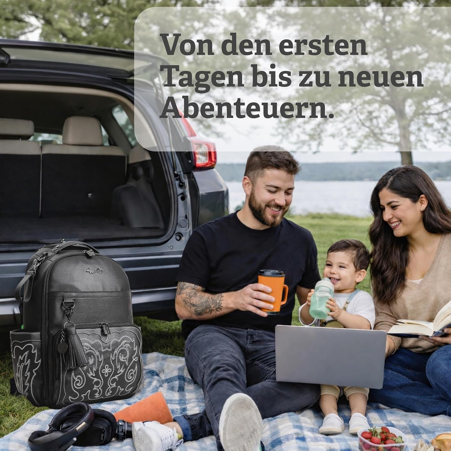 Wickelrucksack mit Wickelunterlage (19 Fächer), Cognac
