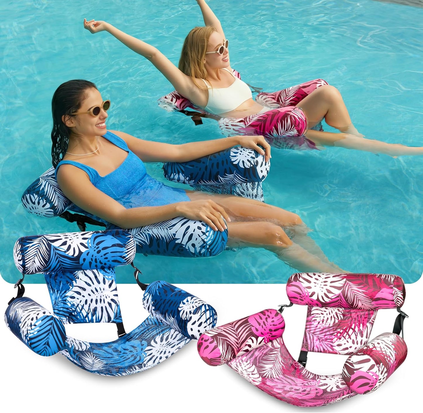 Aufblasbare Pool-Schwimmstühle, 2er-Set, Blau, Rosa