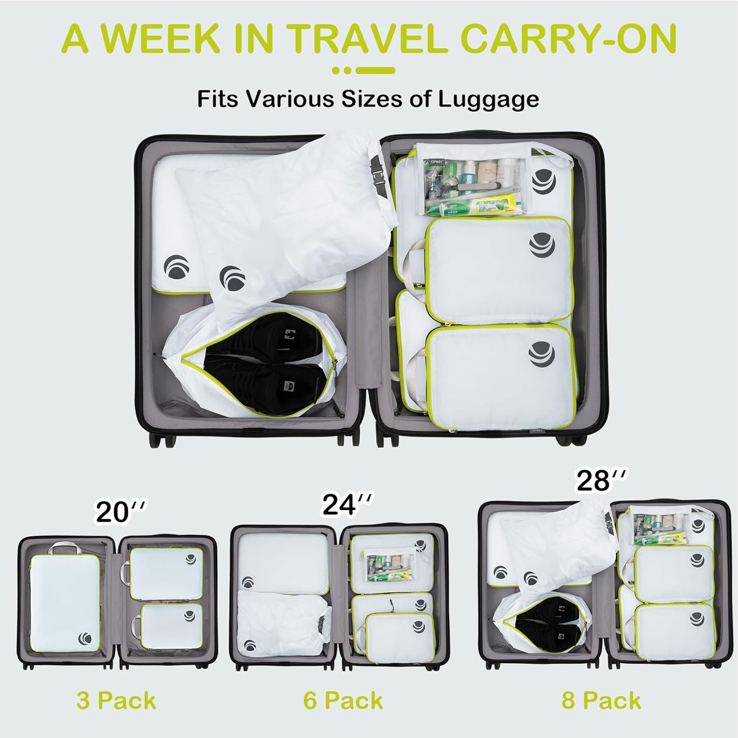 Kompression Koffer-Organizer Set, 8PCS Weiss