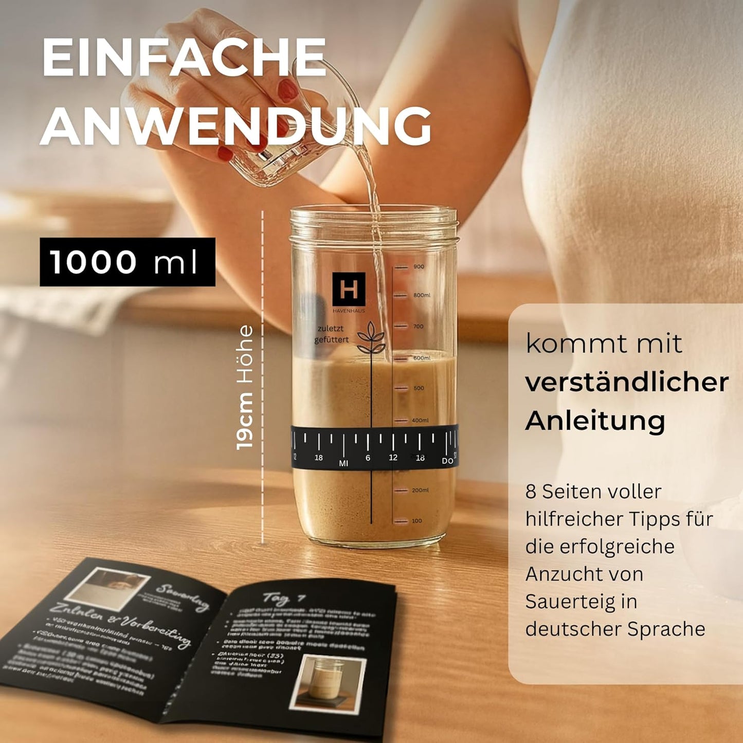 Sauerteig Starter Set mit Gärkörbchen, Brotbackset Rund
