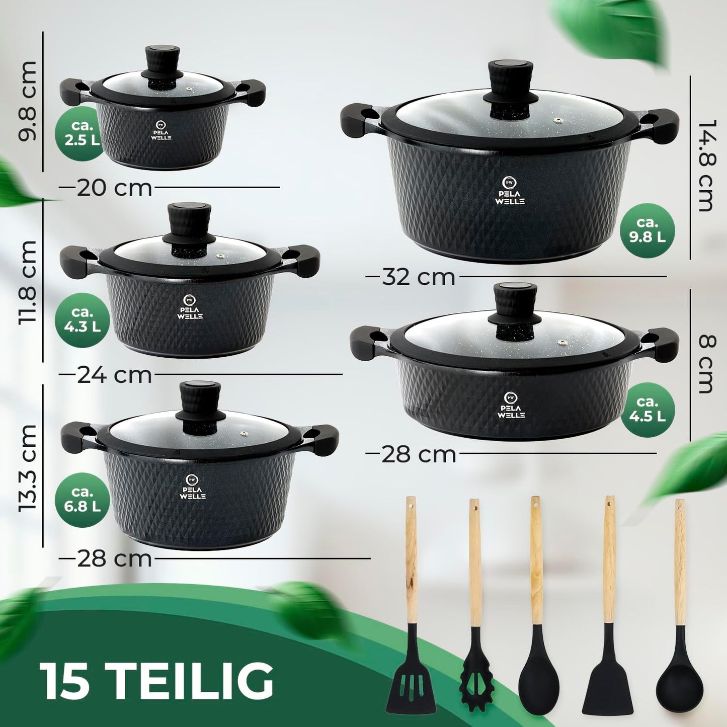 Keramik-Topfset Induktion (15-teilig) inkl. Küchenhelfer