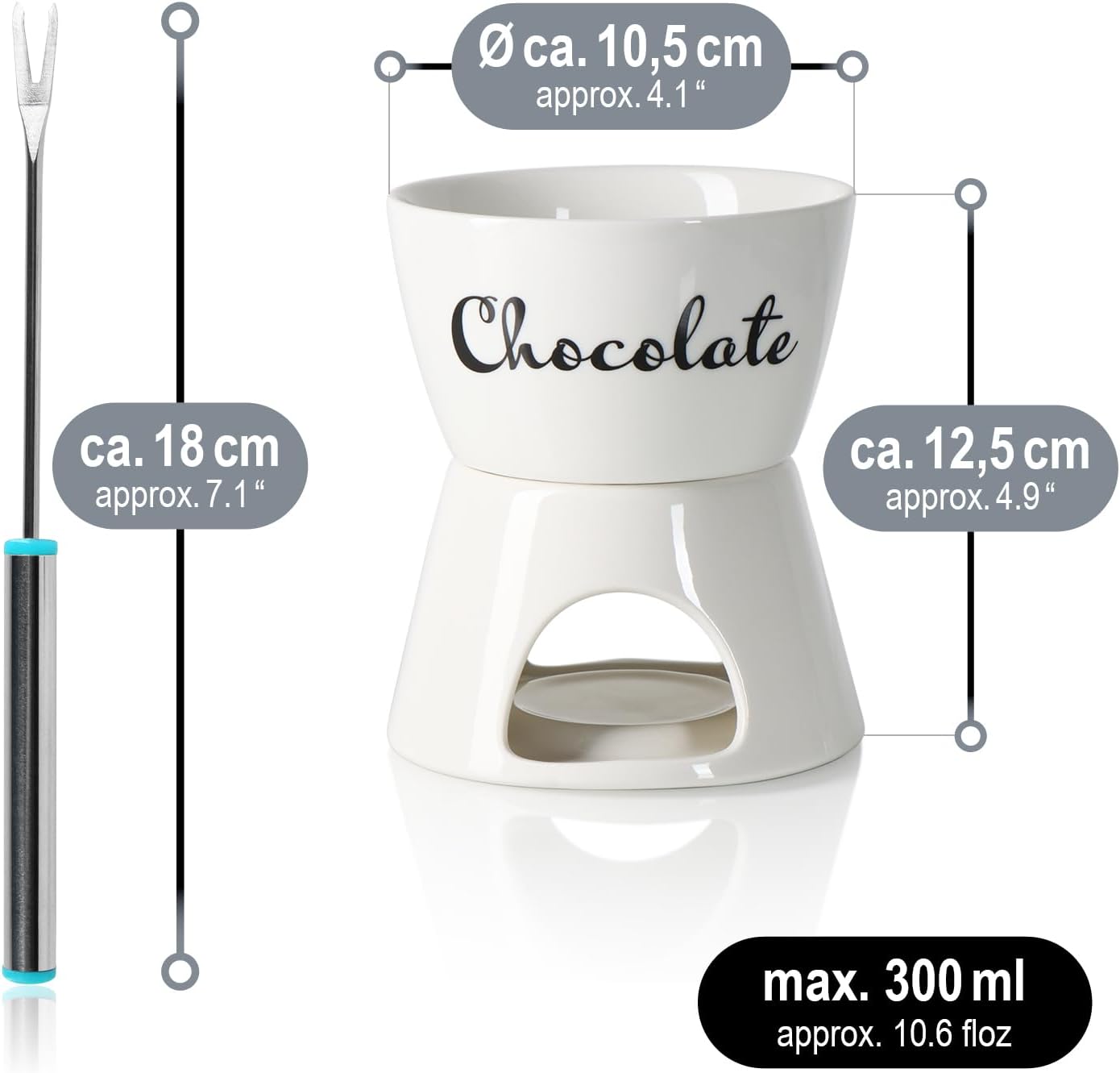 Schokoladenfondue-Set, Weiss - Schriftzug