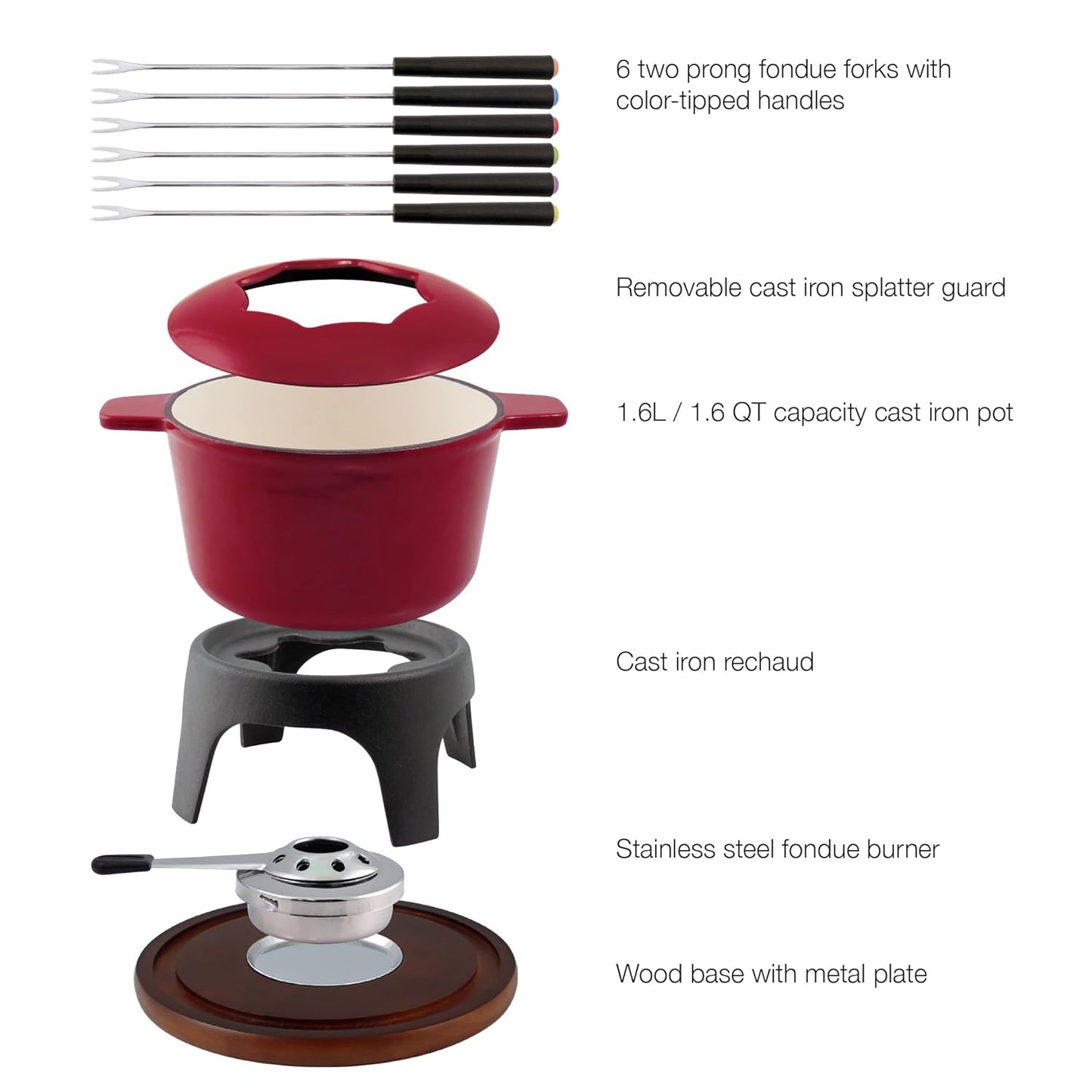 11-teiliges Fondue Set "Sierra", 1.6 Quart Kirschrot