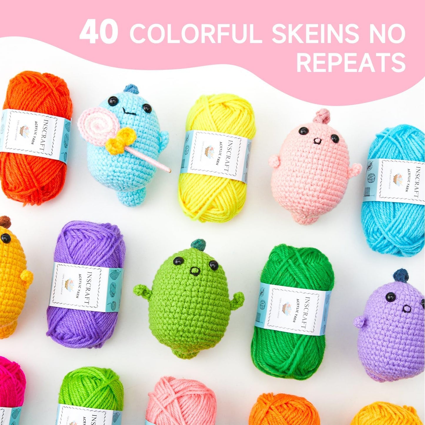 48-teiliges Häkelset mit Garn und Zubehör, 40 Yarn Kit