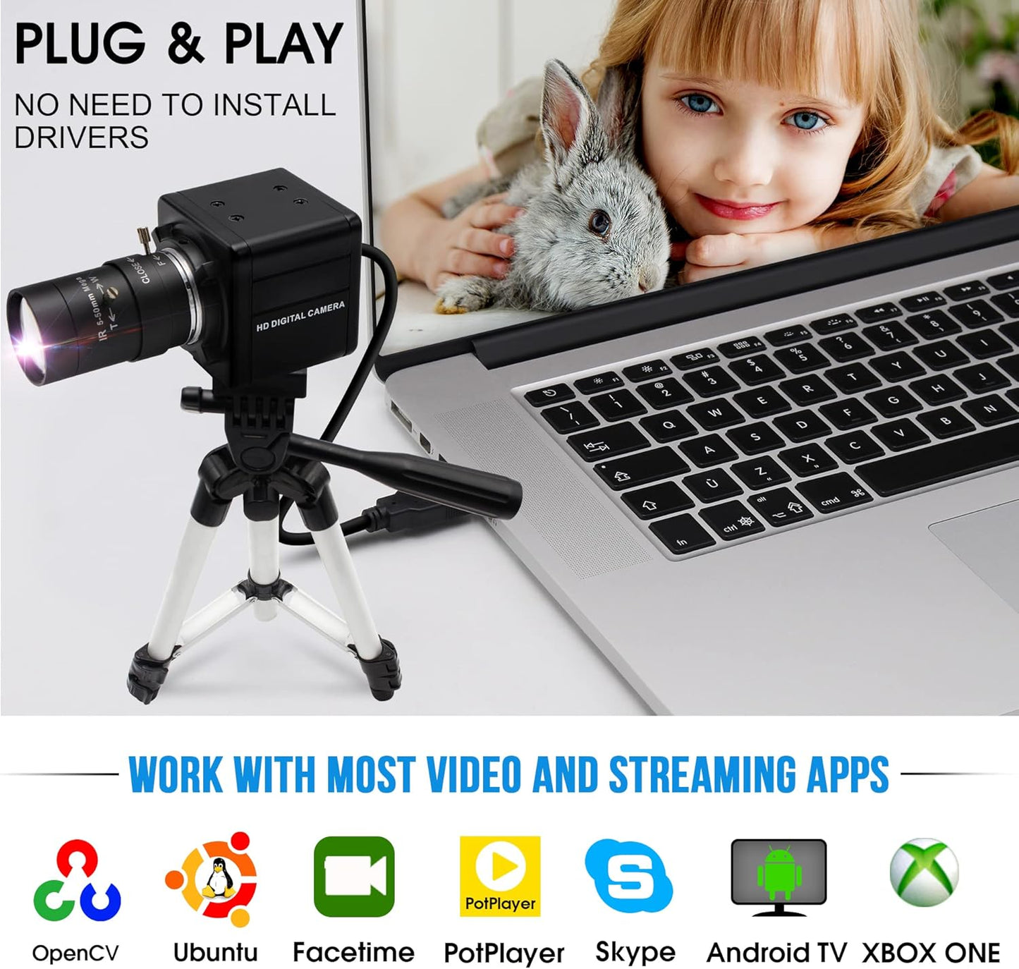 4K Ultra HD Webcam mit Zoom-Objektiv (5-50mm), 4K 2160P IMX317 Sensor