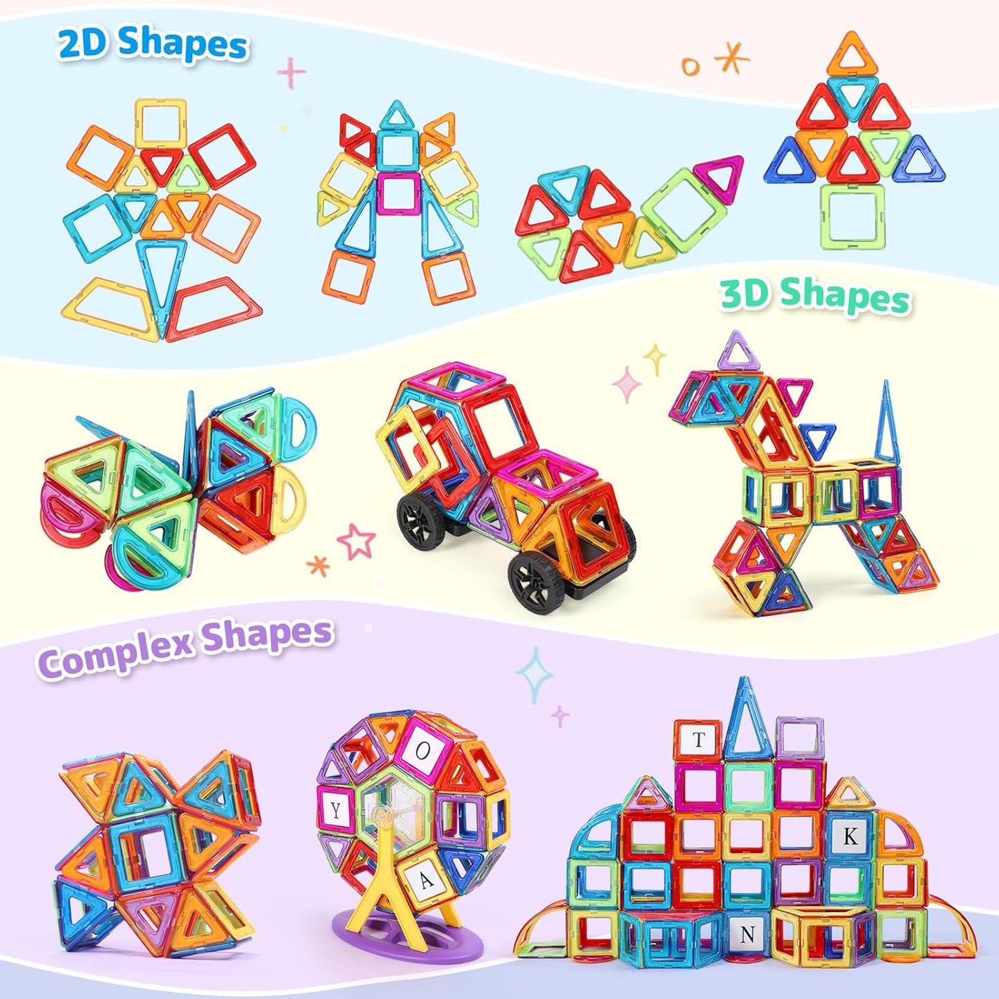 Magnetische Bauklötze (116-teilig) für Kinder, 4 cm x 4 cm x 0.5 cm Mehrfarbig