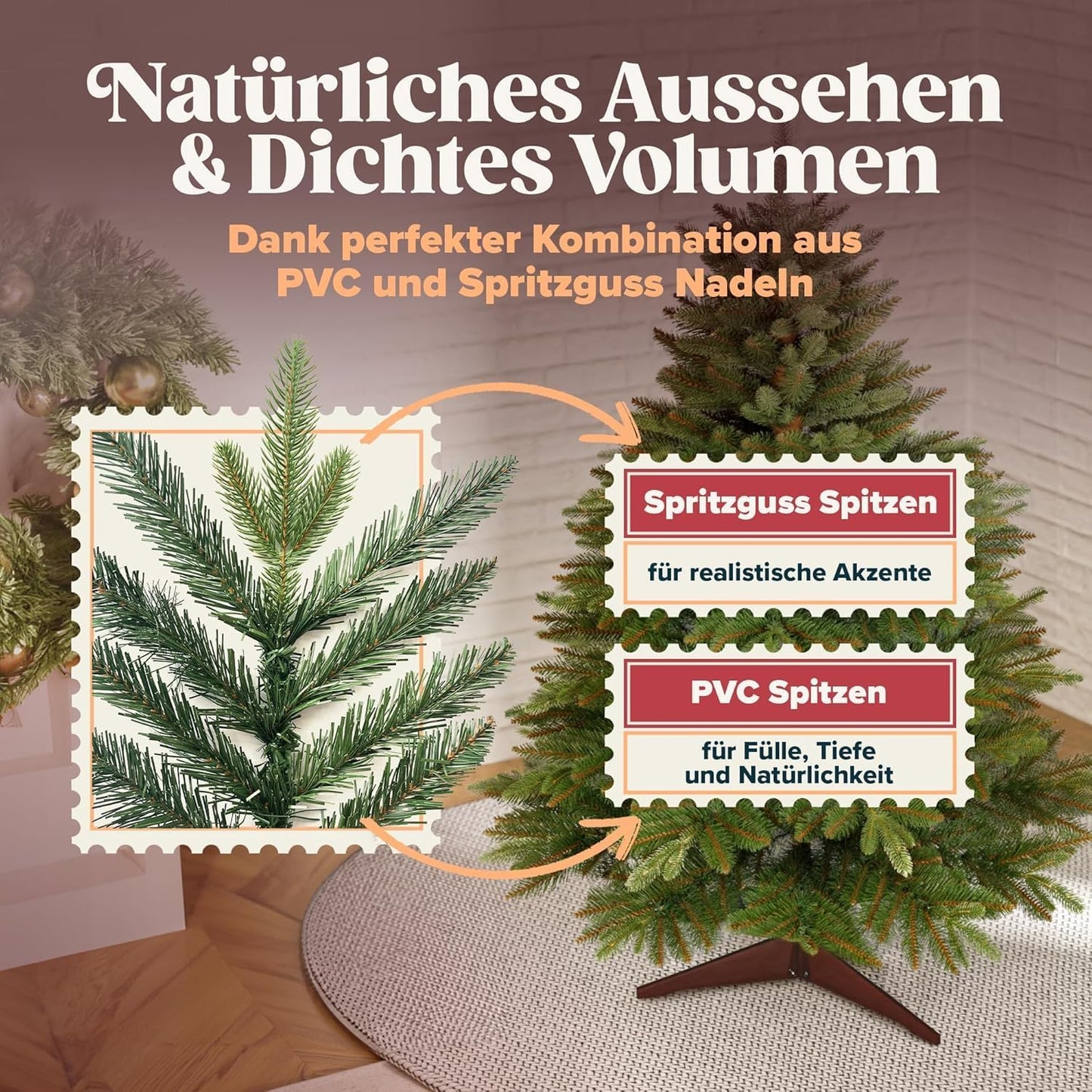 Künstlicher Weihnachtsbaum 120cm mit Holzständer, Premium 120cm