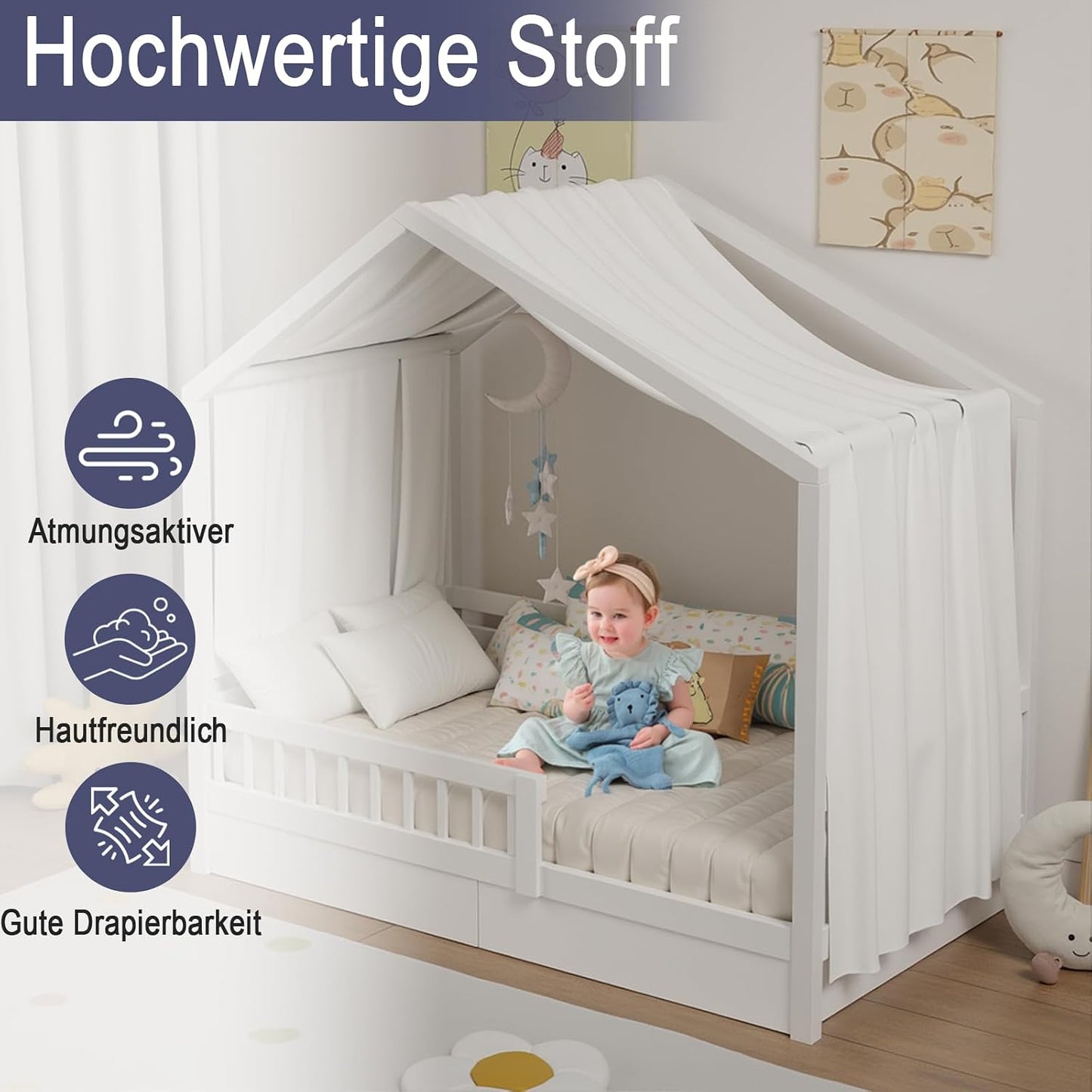 Betthimmel für Hausbett, H420 x B135 cm (1er Pack) Weiss