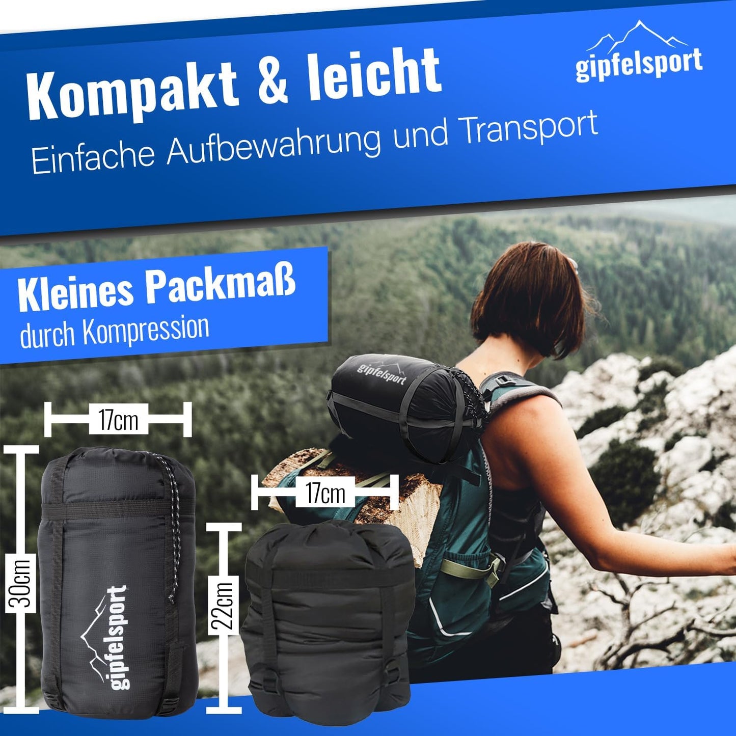 Ultraleichter Mumienschlafsack für Outdoor & Camping, 10°C blau