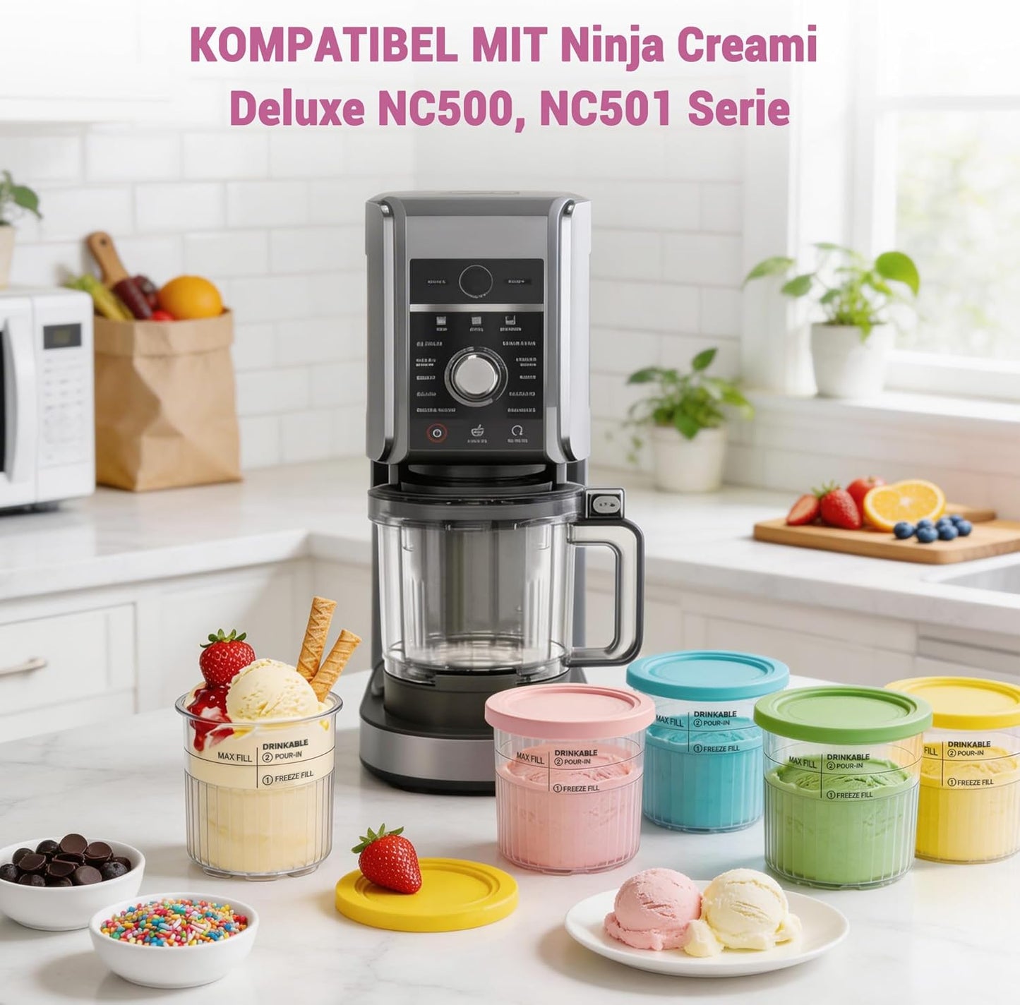 Behälter-Set für Ninja Creami Deluxe Pints (4 Stück), Nc500