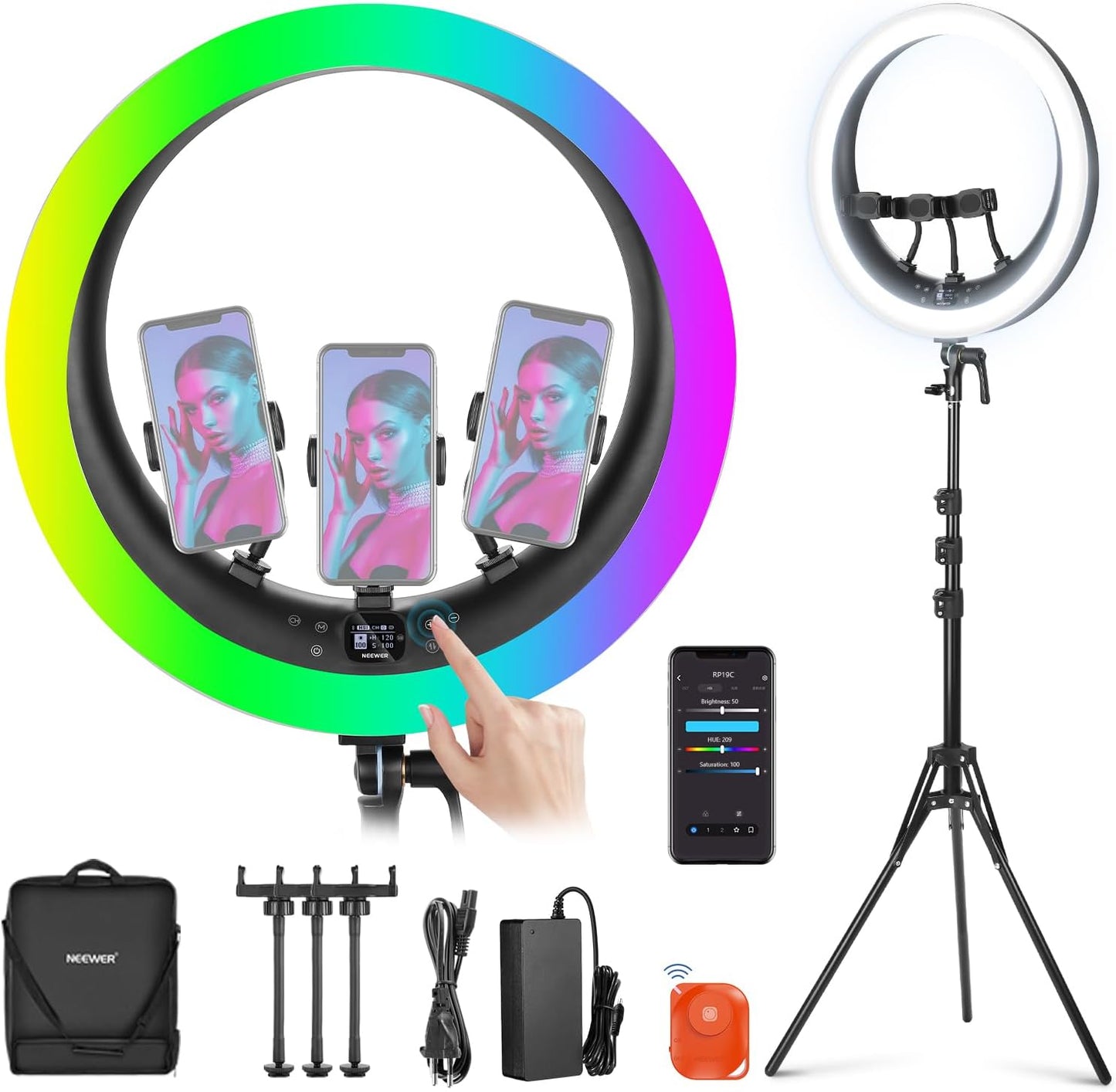 RGB Ringlicht mit Ständer und App-Steuerung, RGB Ringlicht