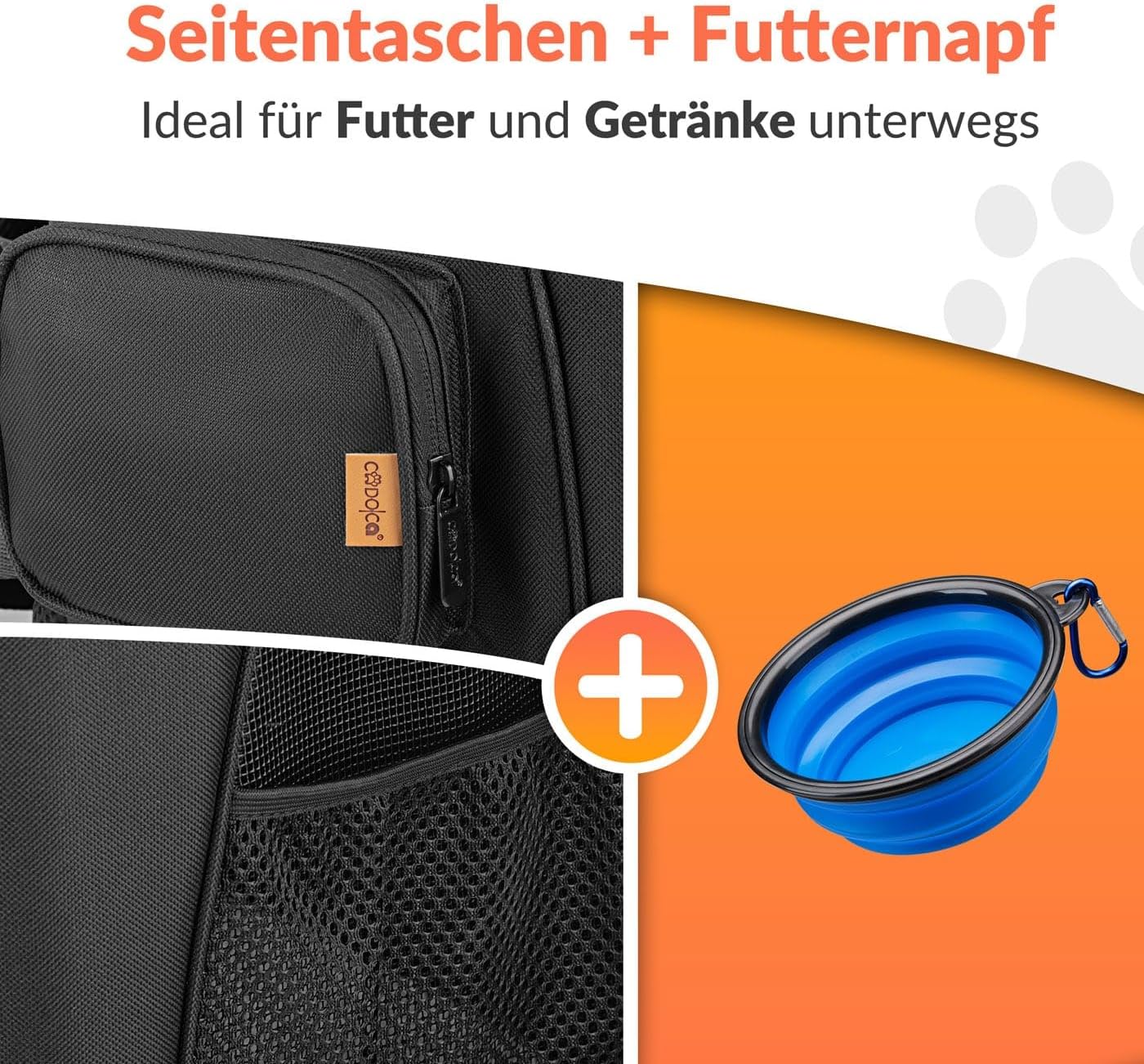 Haustierrucksack bis 20 kg, faltbar mit Kurzleine, Schwarz